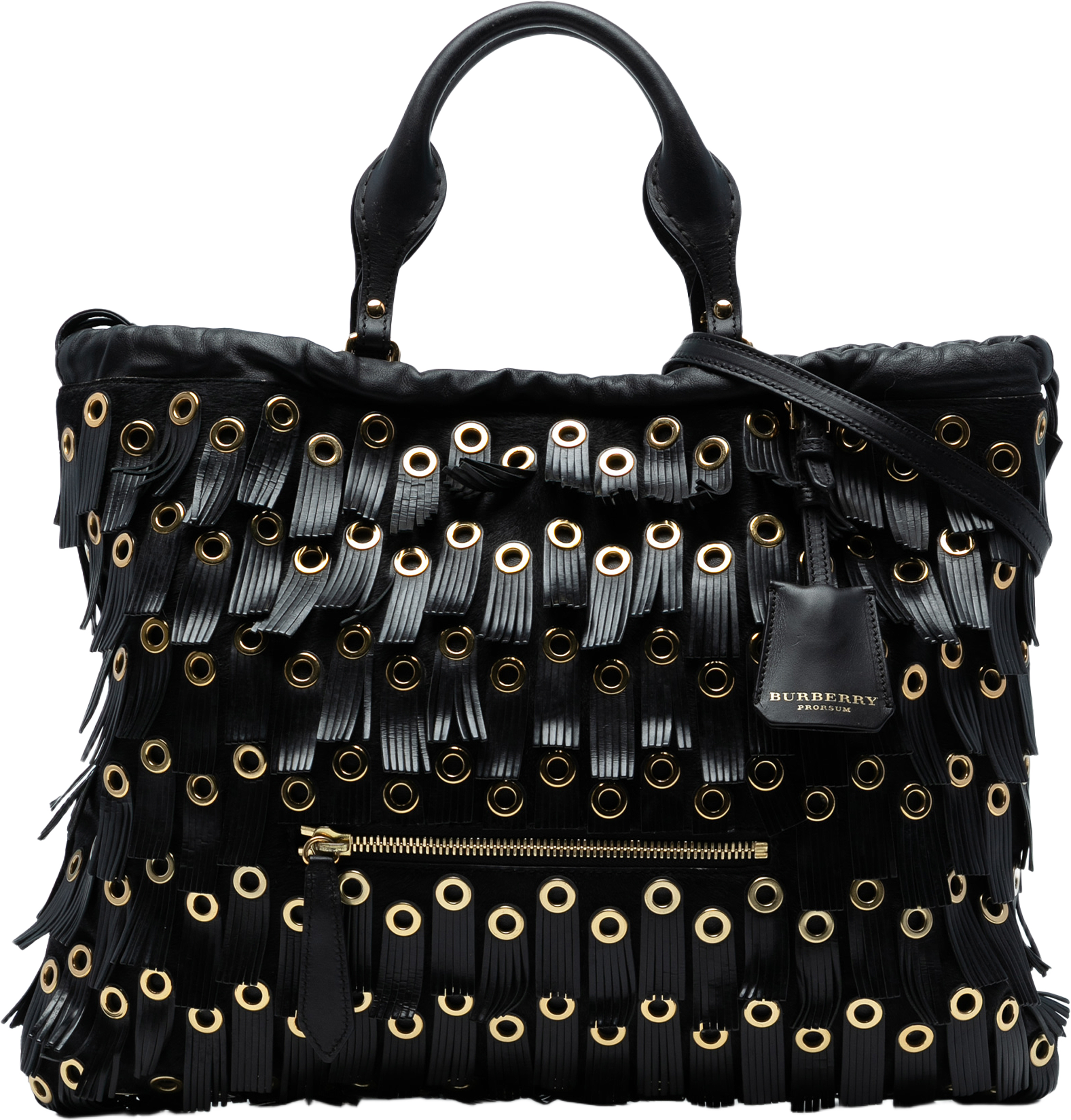 Burberry Calf Hair And Leather Grommet Fringe Big Crush Tote, från Luxclusif, i färgen black. Klicka för att öppna bilden i stort format