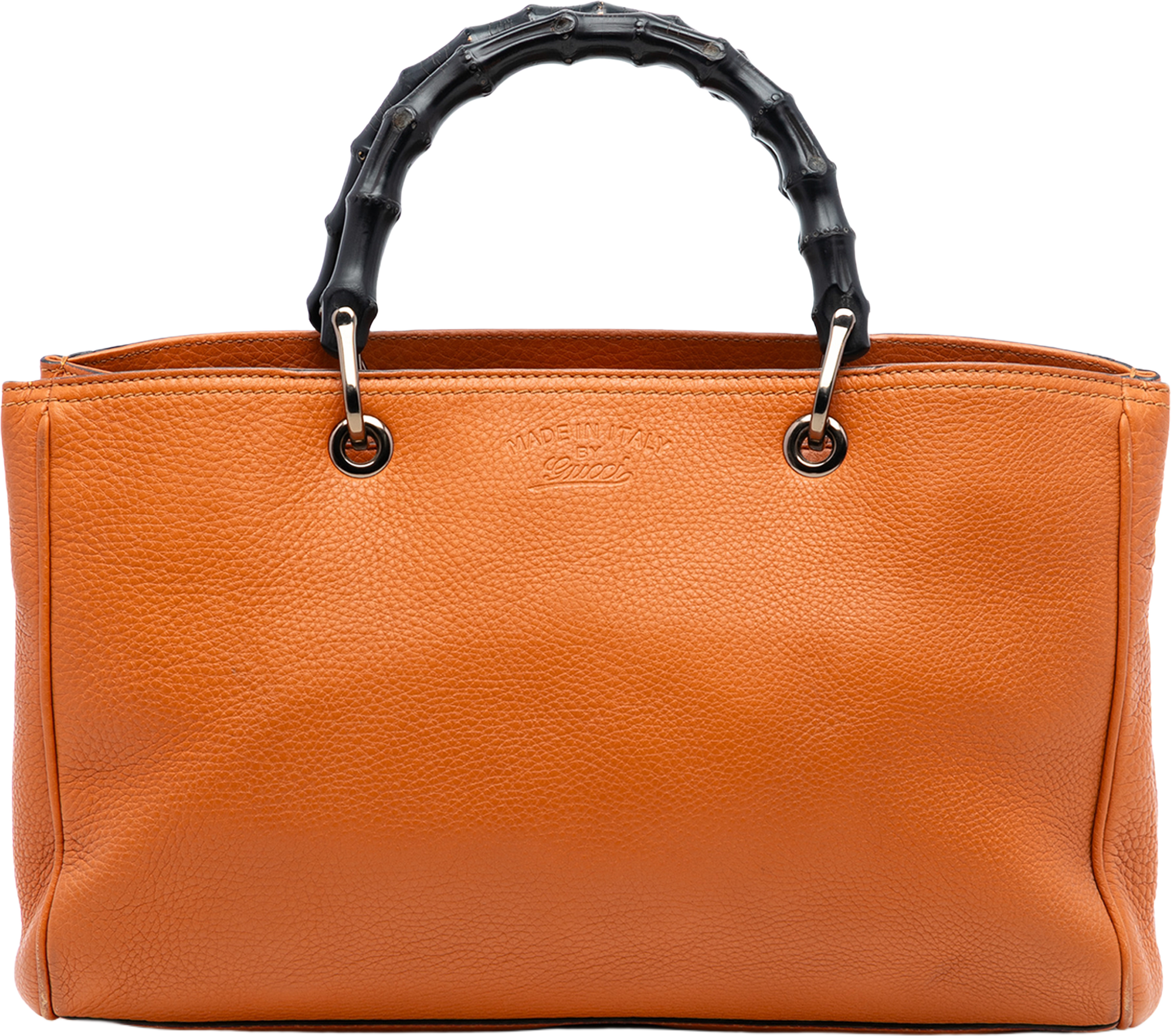 Gucci Medium Calfskin Bamboo Shopper Satchel, från Luxclusif, i färgen dark orange. Klicka för att öppna bilden i stort format