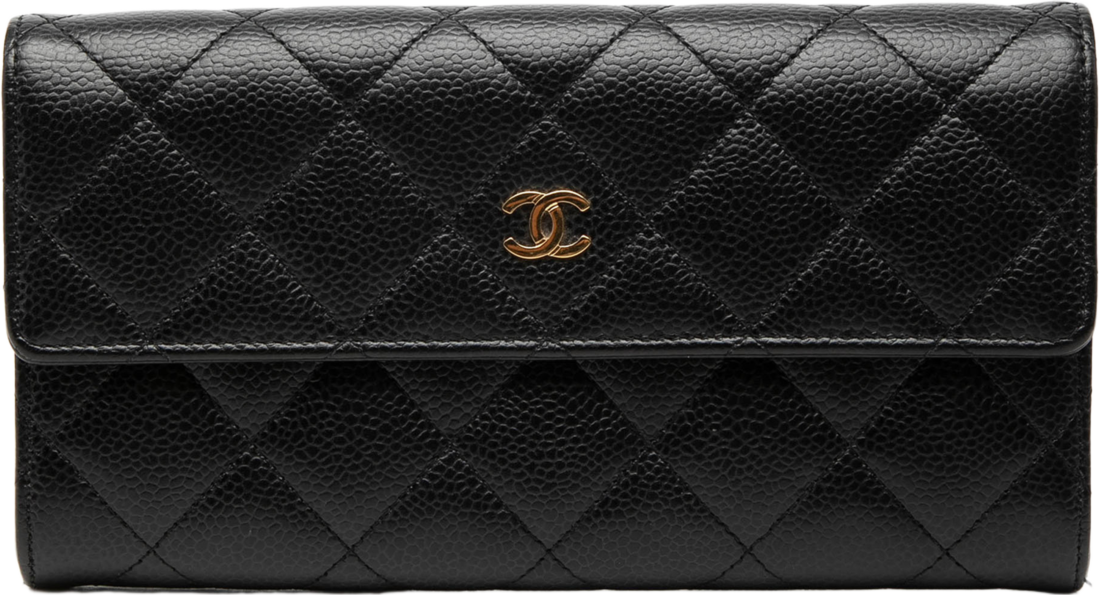 Chanel Cc Quilted Caviar Flap Long Wallet, från Luxclusif, i färgen black. Klicka för att öppna bilden i stort format
