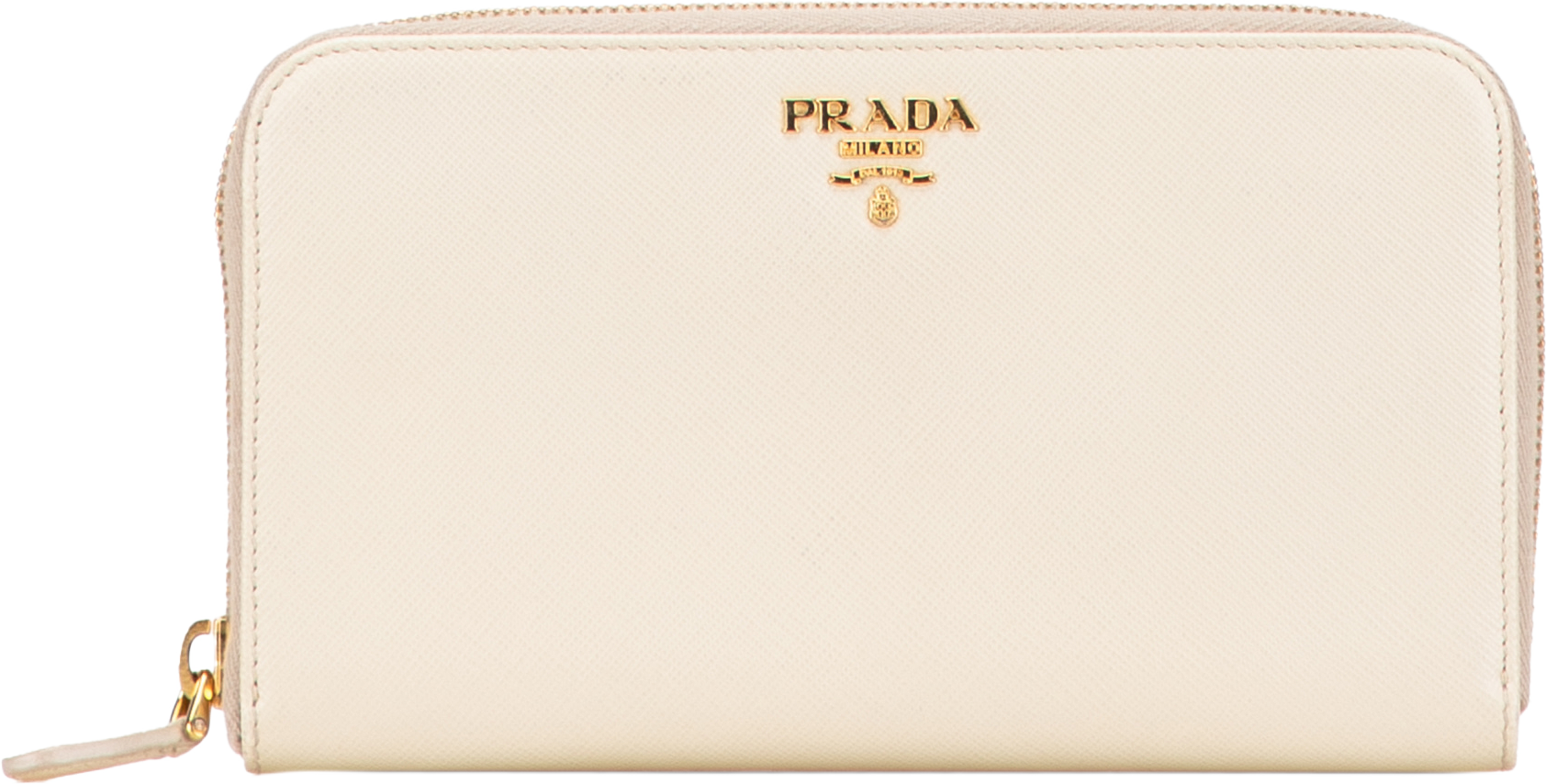 Prada Saffiano Zip Around Long Wallet, från Luxclusif, i färgen light beige. Klicka för att öppna bilden i stort format