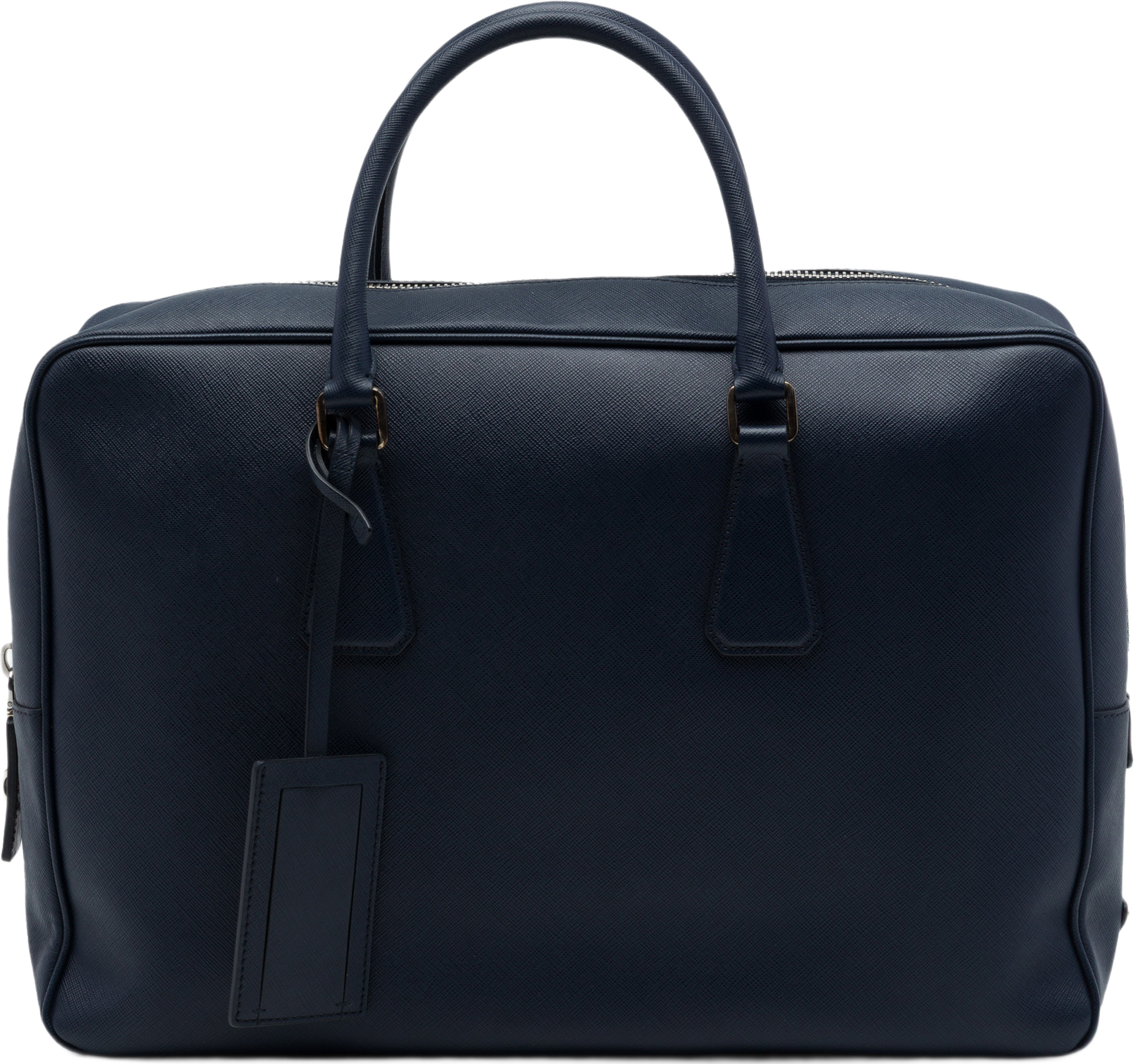 Prada Saffiano Travel Briefcase, från Luxclusif, i färgen blå. Klicka för att öppna bilden i stort format