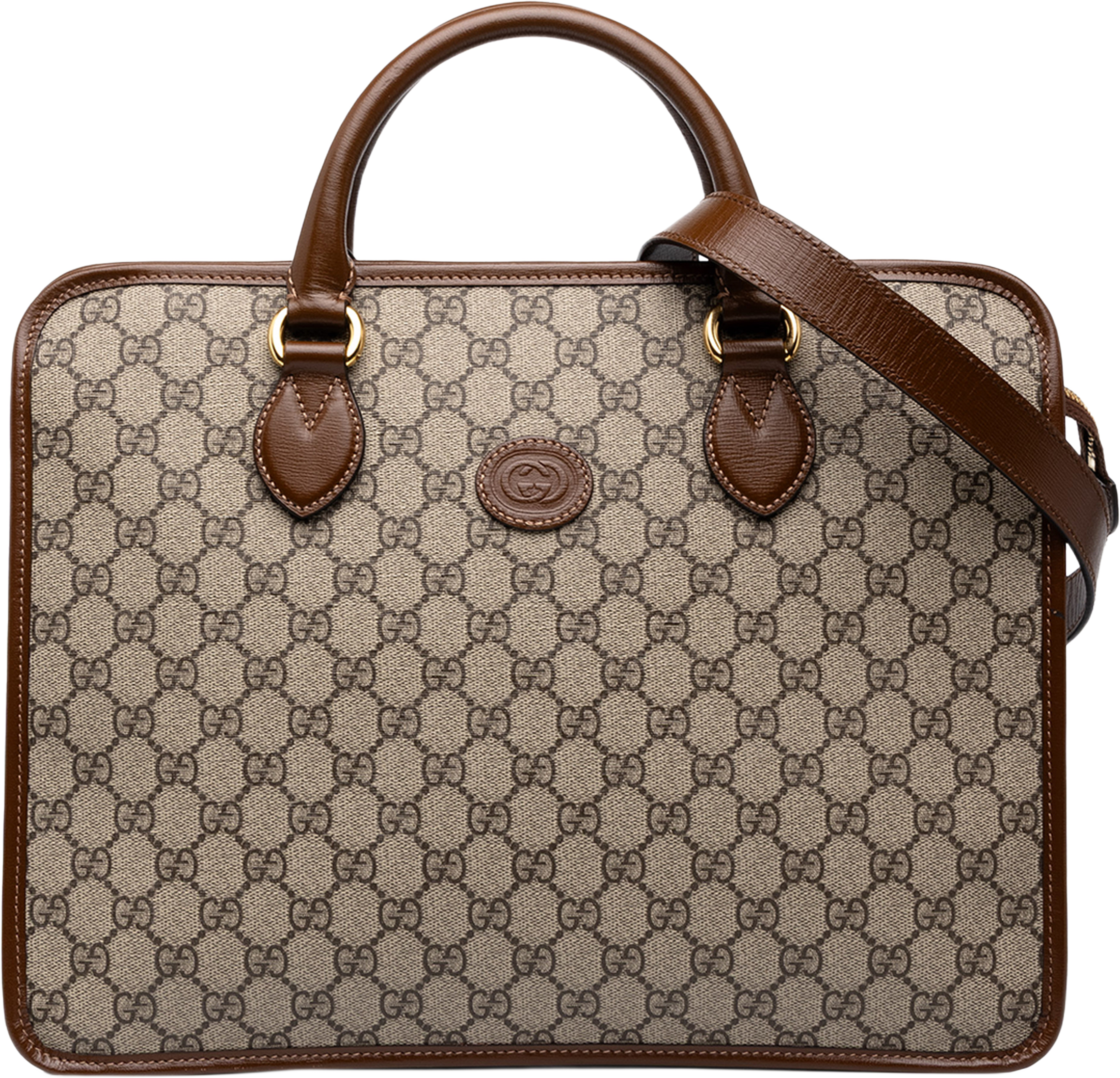 Gucci Gg Supreme Interlocking G Laptop Bag, från Luxclusif, i färgen beige. Klicka för att öppna bilden i stort format