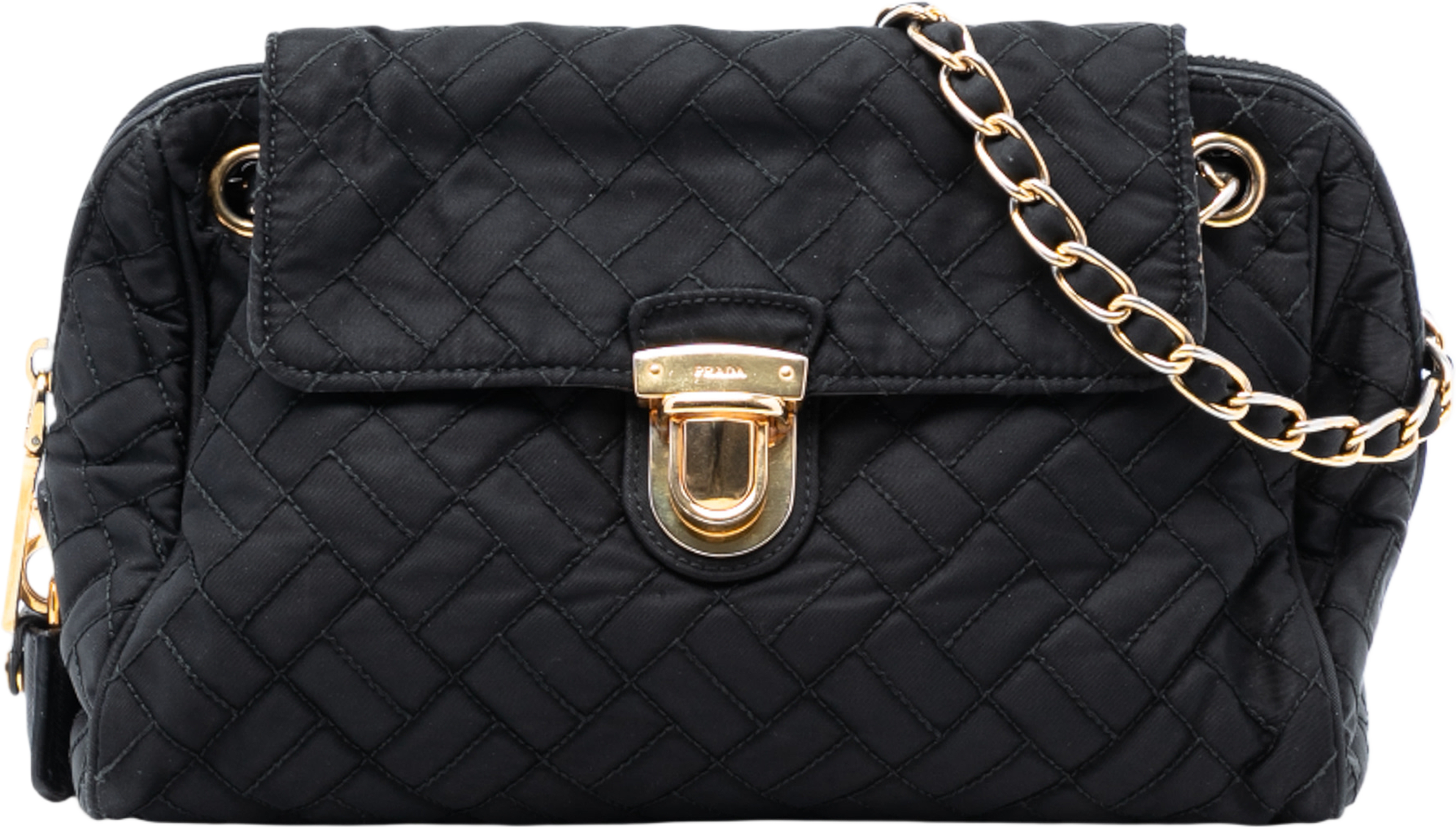 Prada Impuntu Tessuto Chain Crossbody, från Luxclusif, i färgen black. Klicka för att öppna bilden i stort format