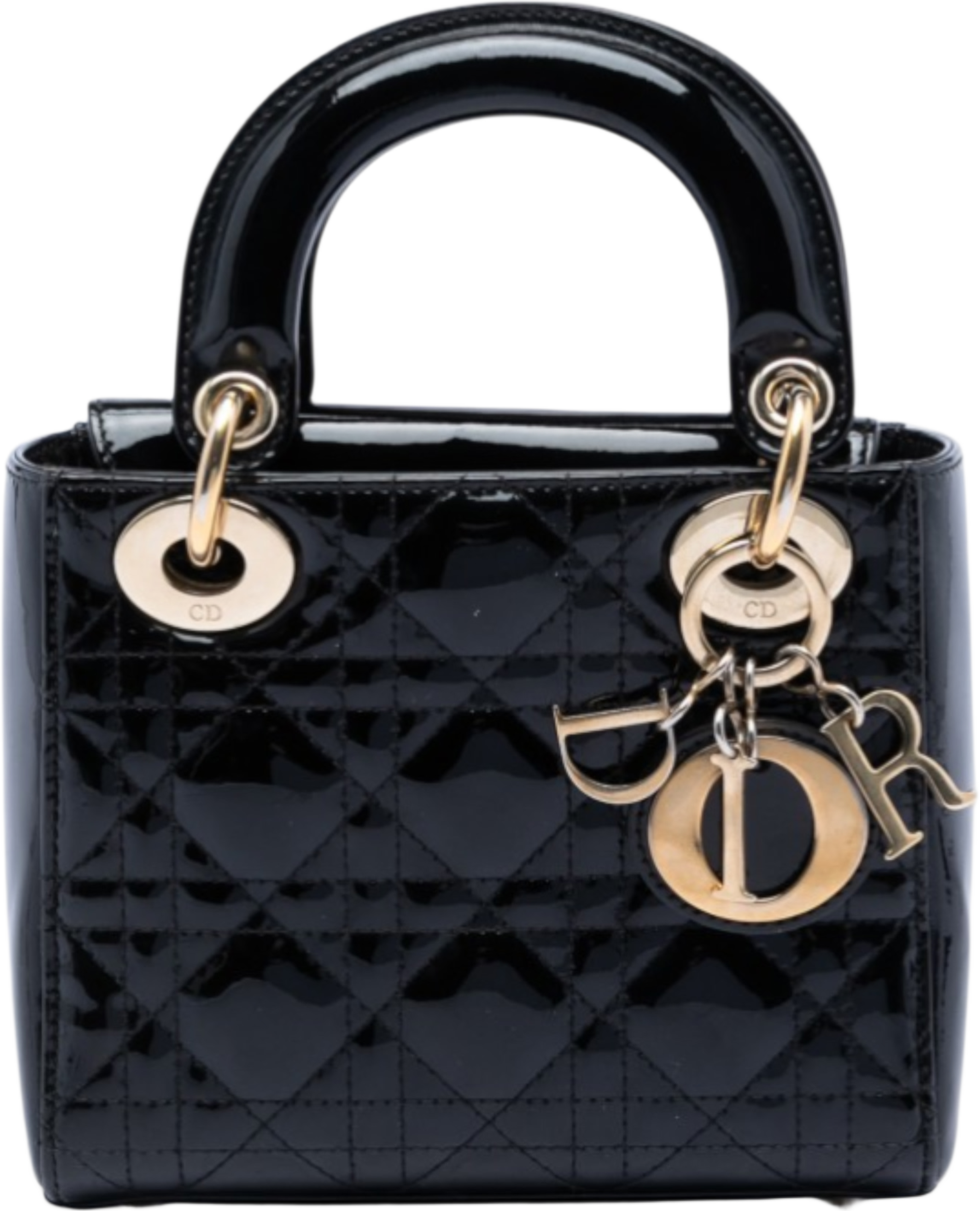 Dior Mini Patent Cannage Lady Dior, från Luxclusif, i färgen black. Klicka för att öppna bilden i stort format