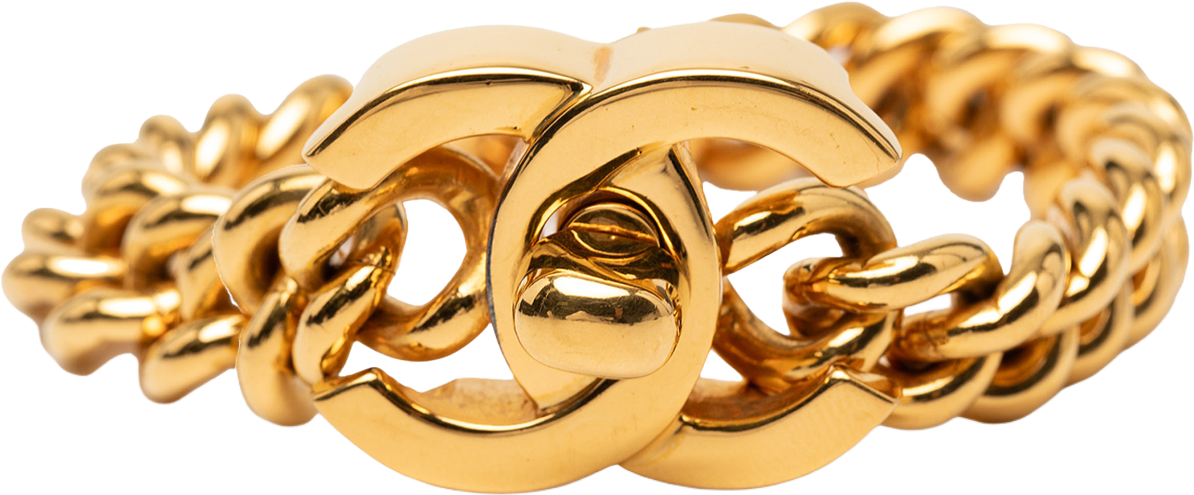 Chanel Gold Plated Cc Turnlock Chain Bracelet, från Luxclusif, i färgen gold. Klicka för att öppna bilden i stort format