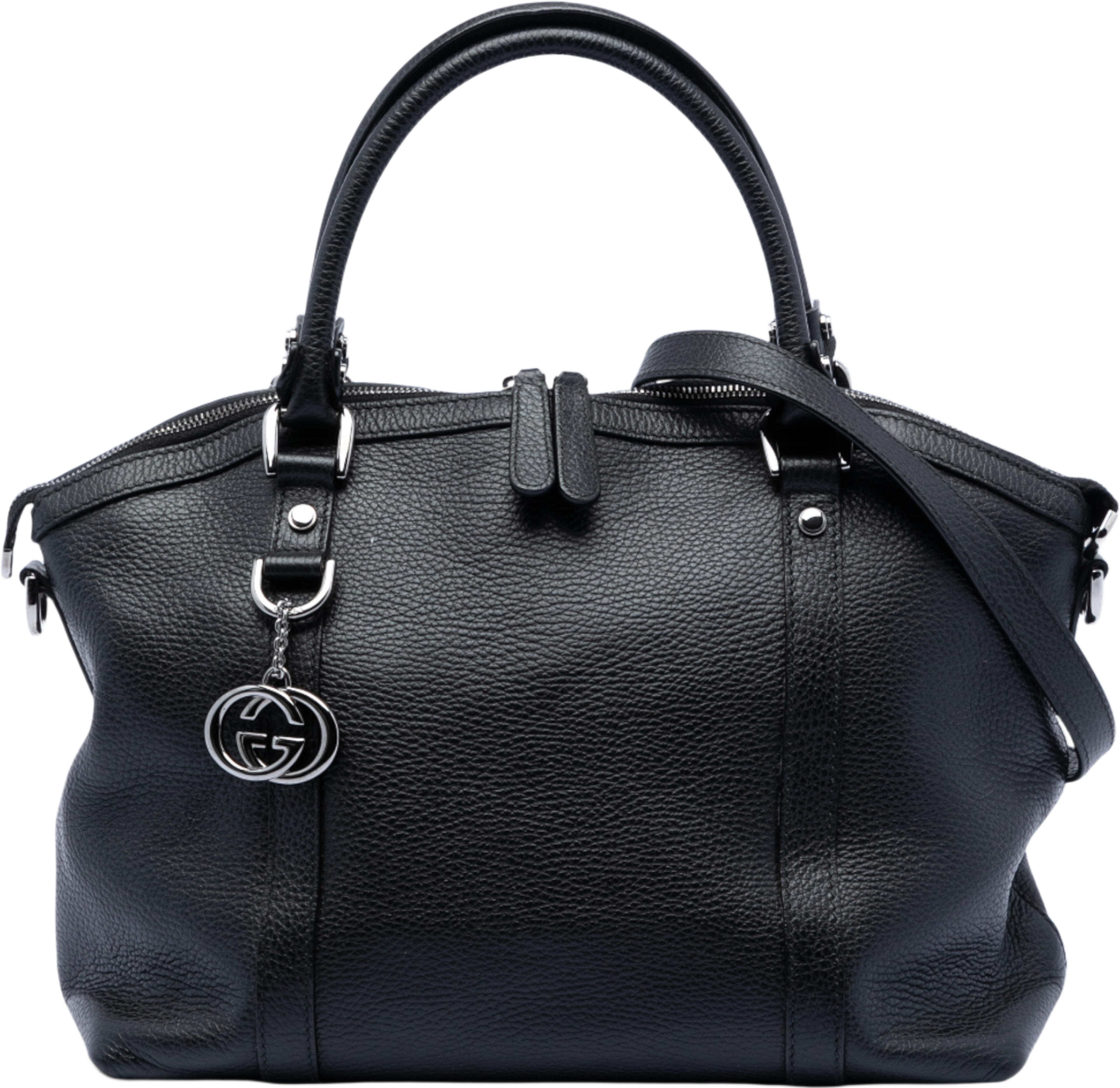 Gucci Leather Gg Charm Dome Satchel, från Luxclusif, i färgen black. Klicka för att öppna bilden i stort format