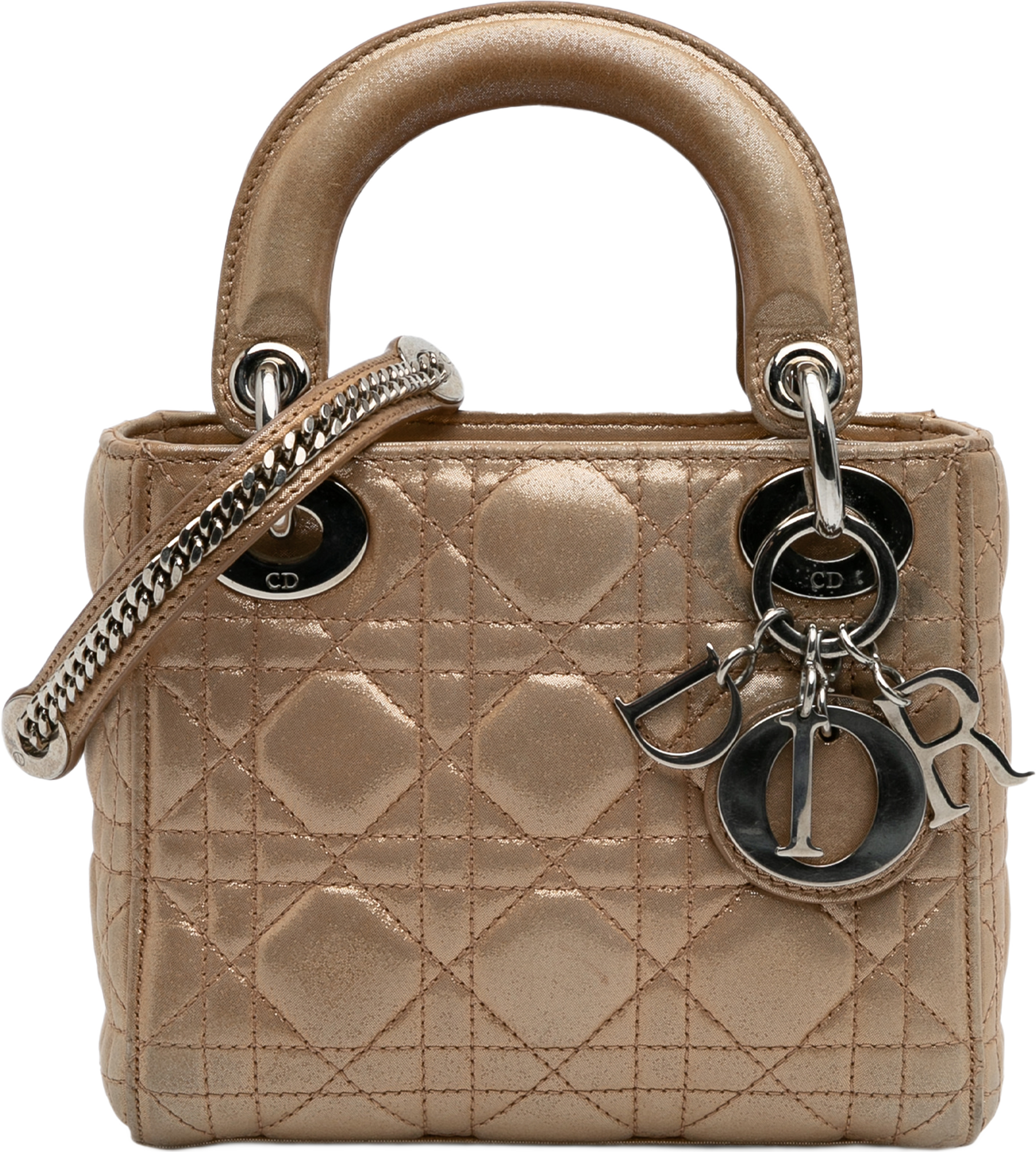 Dior Mini Iridescent Lambskin Cannage Lady Dior, från Luxclusif, i färgen gold. Klicka för att öppna bilden i stort format