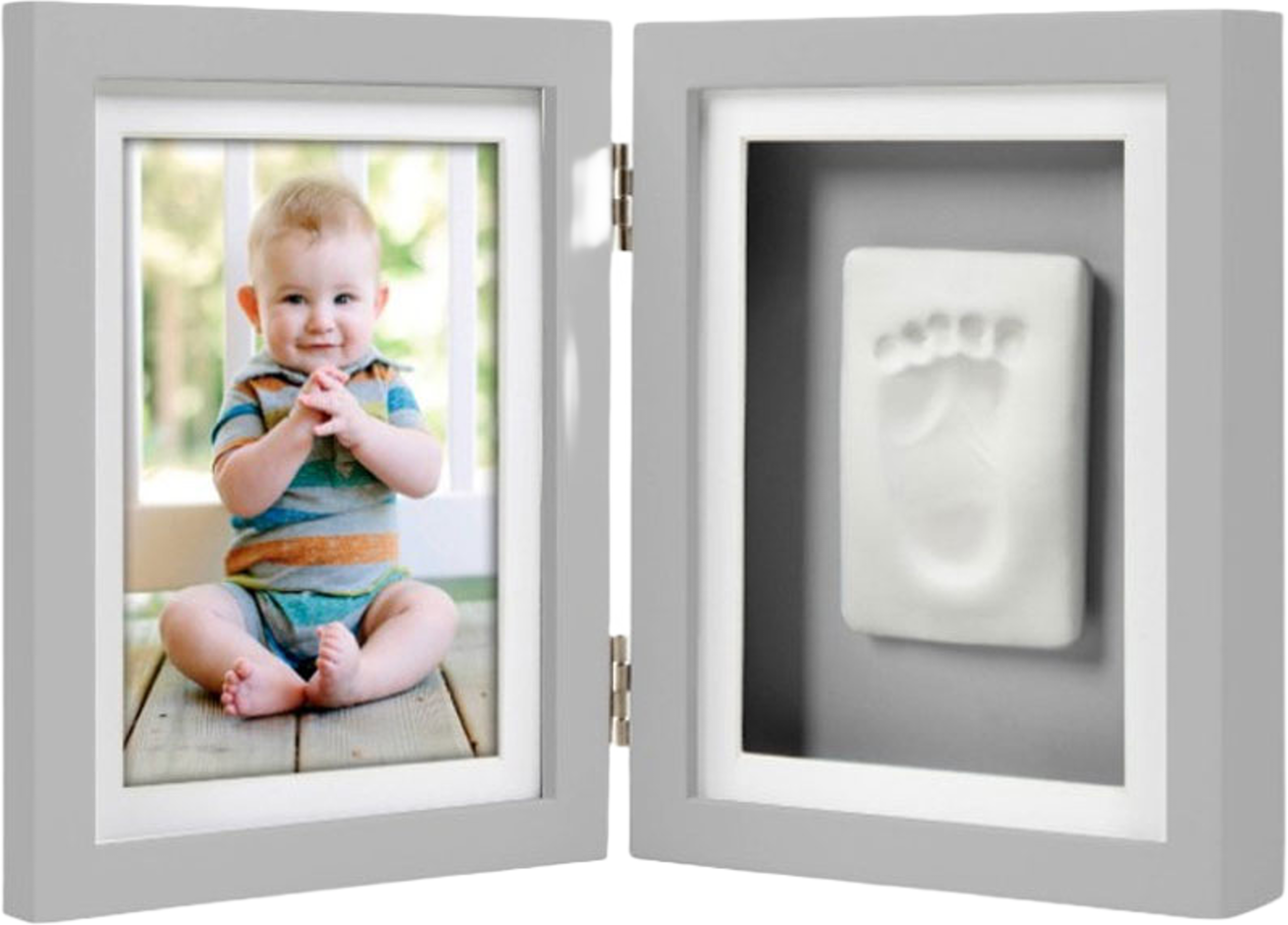 Babyprints Ram Dubbel Ledad, gips samt foto - grå