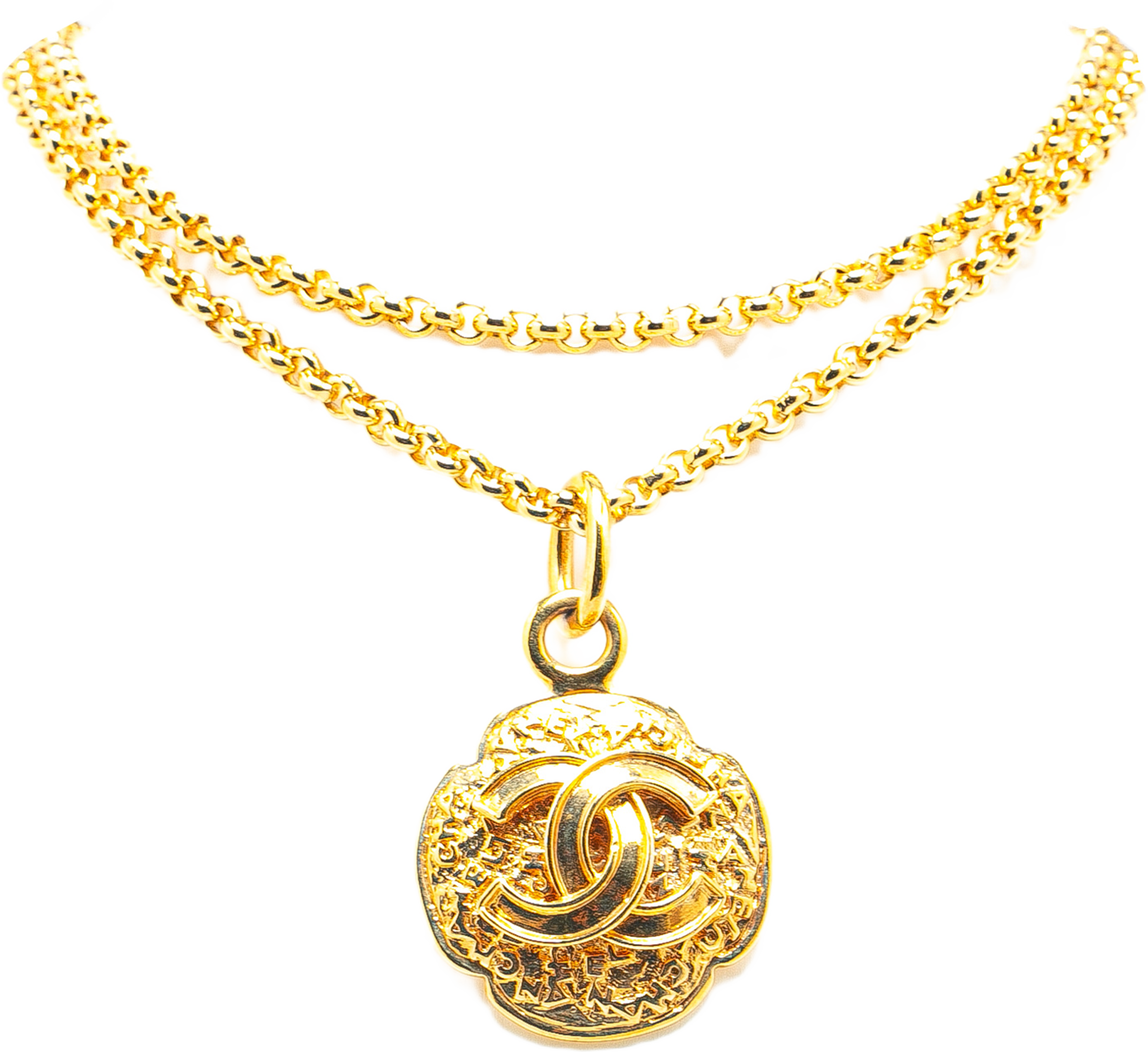 Chanel Gold Plated Cc Round Pendant Necklace