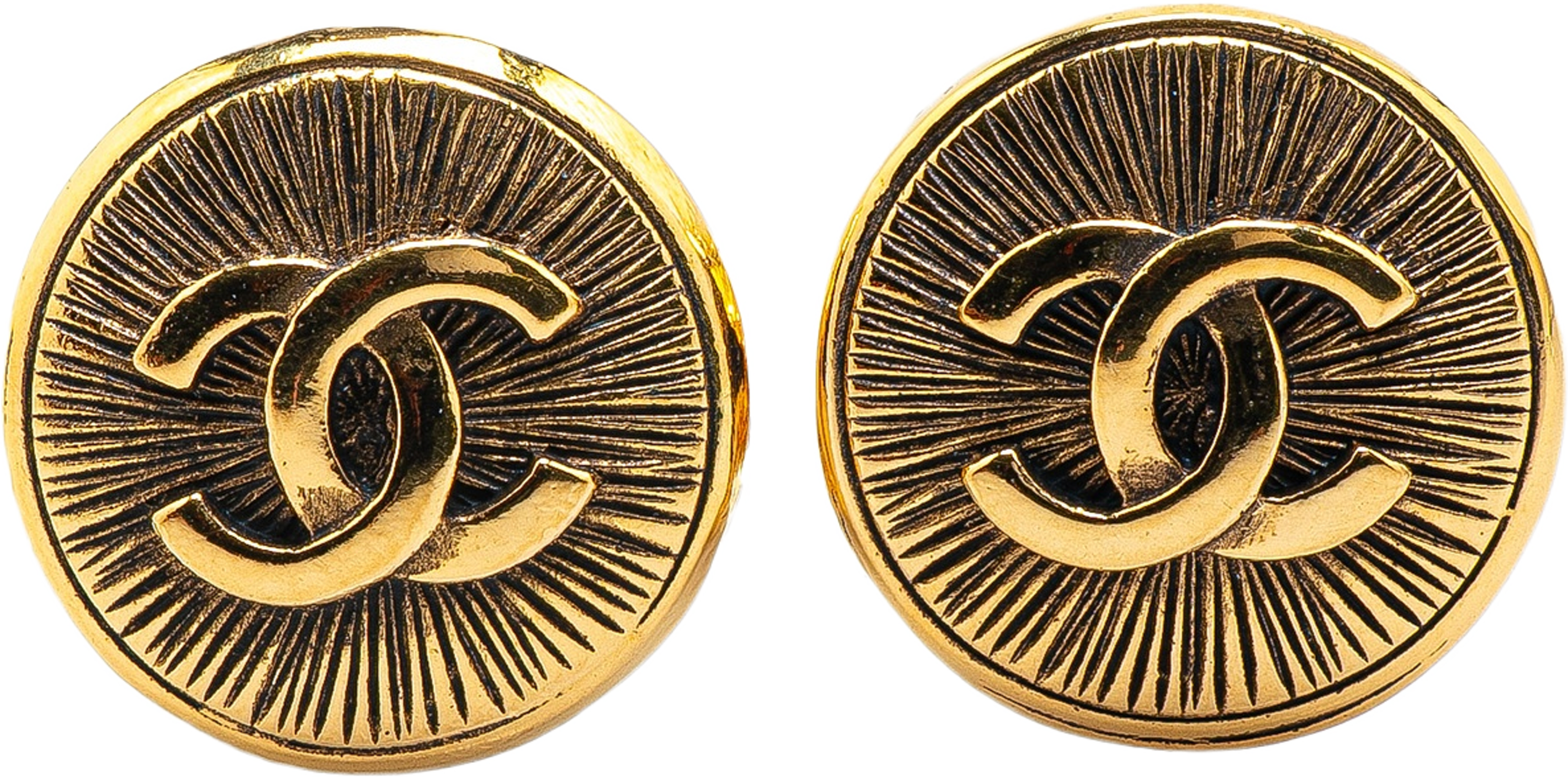 Chanel Gold Plated Cc Round Clip On Earrings