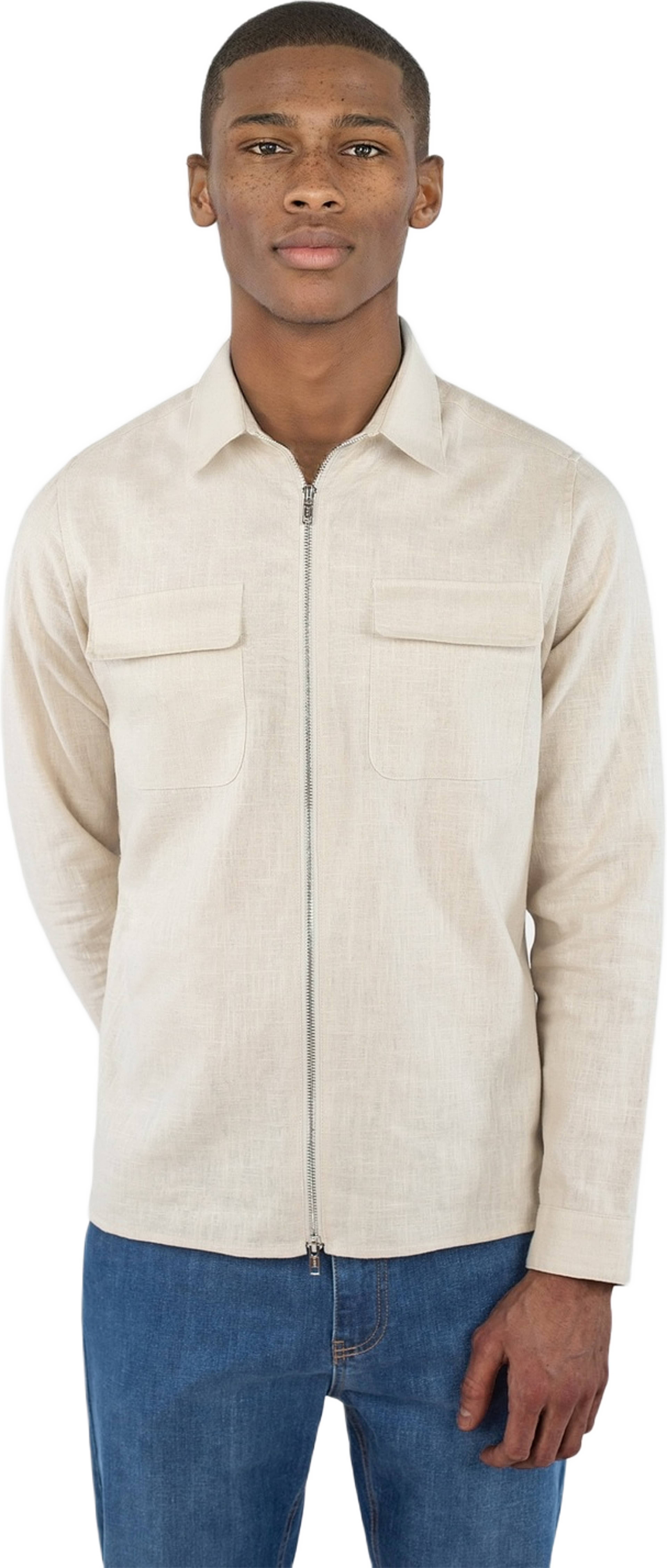Quincy Linneovershirt Zip - Beige