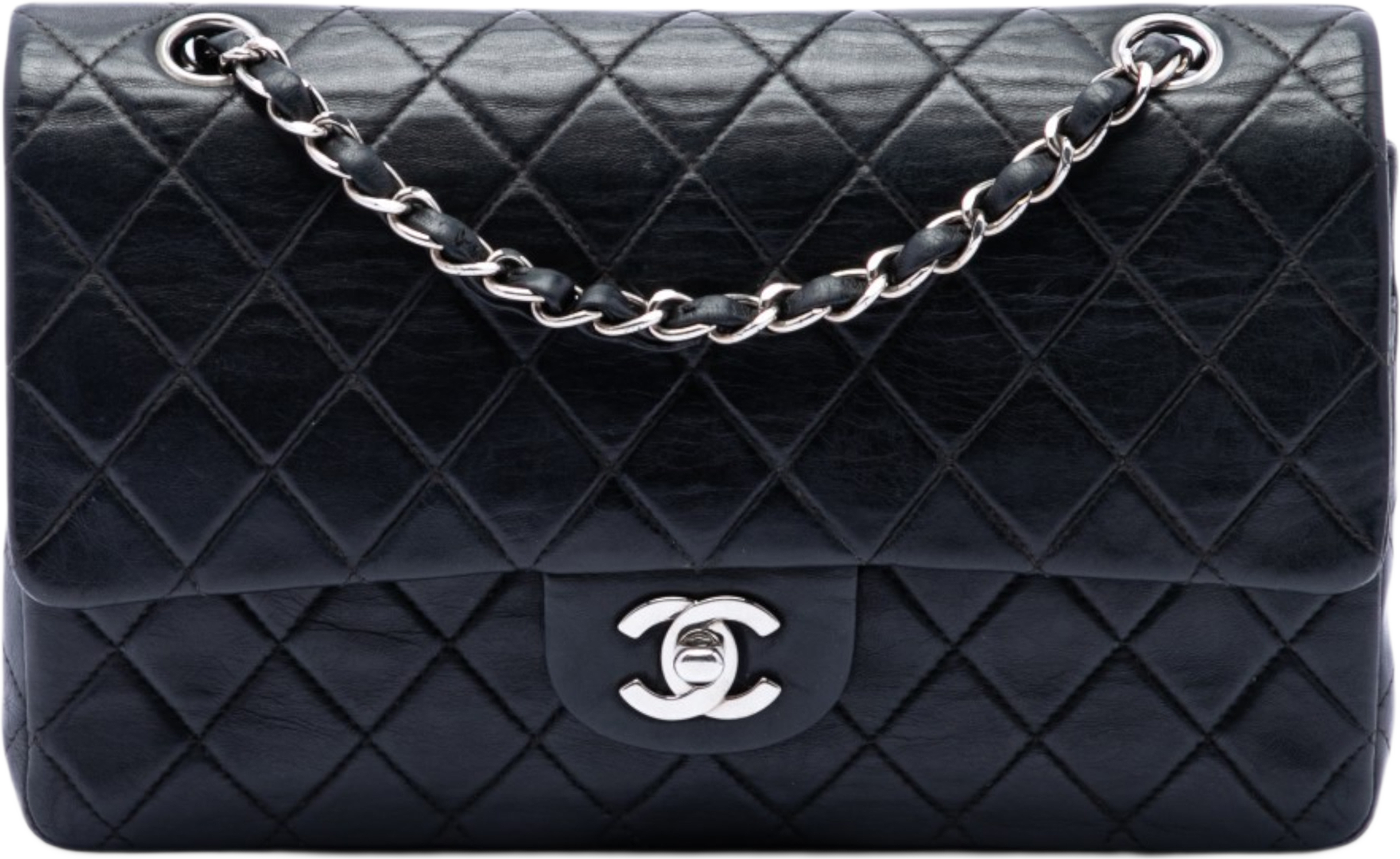 Chanel Medium Classic Lambskin Double Flap, från Luxclusif, i färgen svart. Klicka för att öppna bilden i stort format