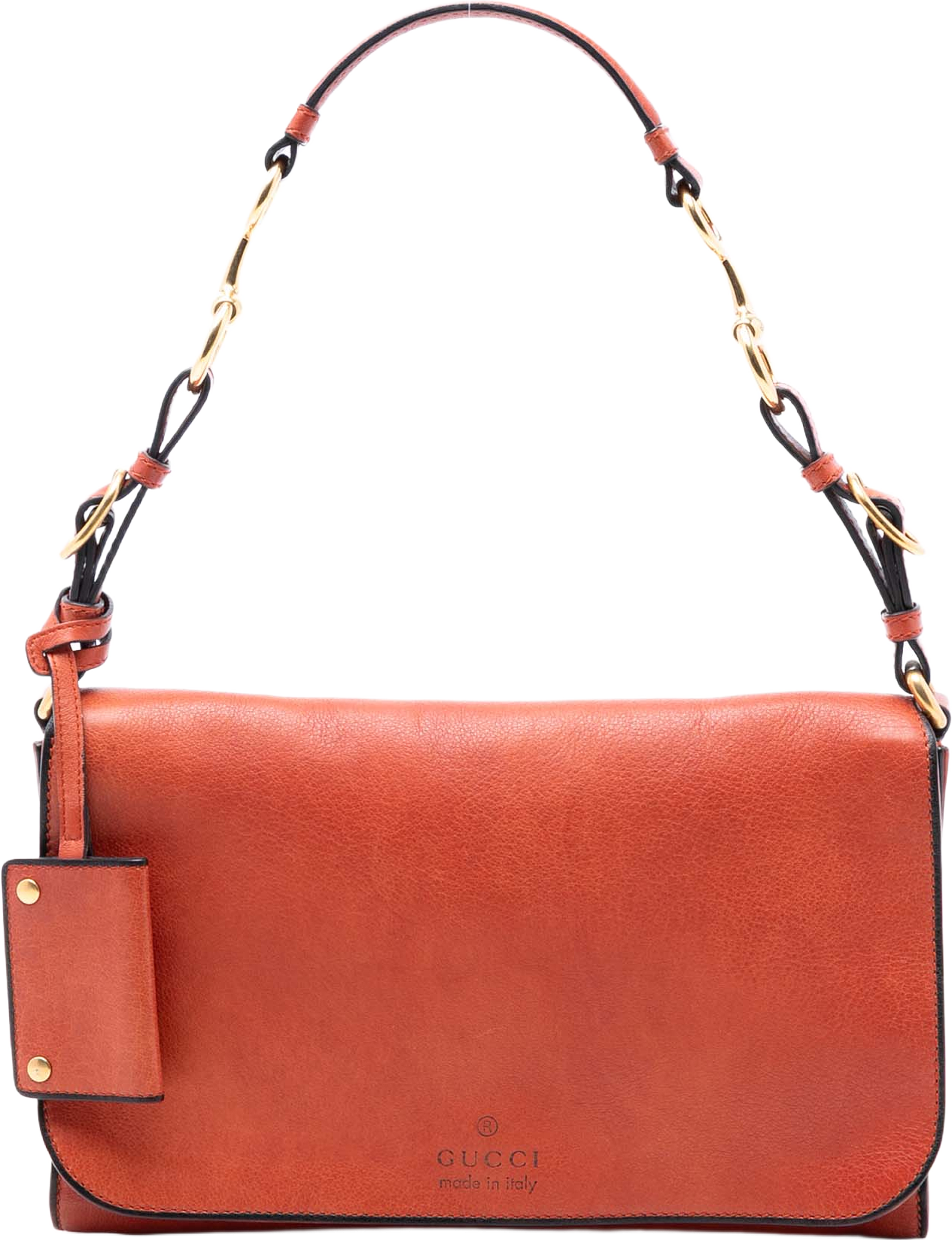 Gucci Leather Harness Shoulder Bag, från Luxclusif, i färgen orange. Klicka för att öppna bilden i stort format