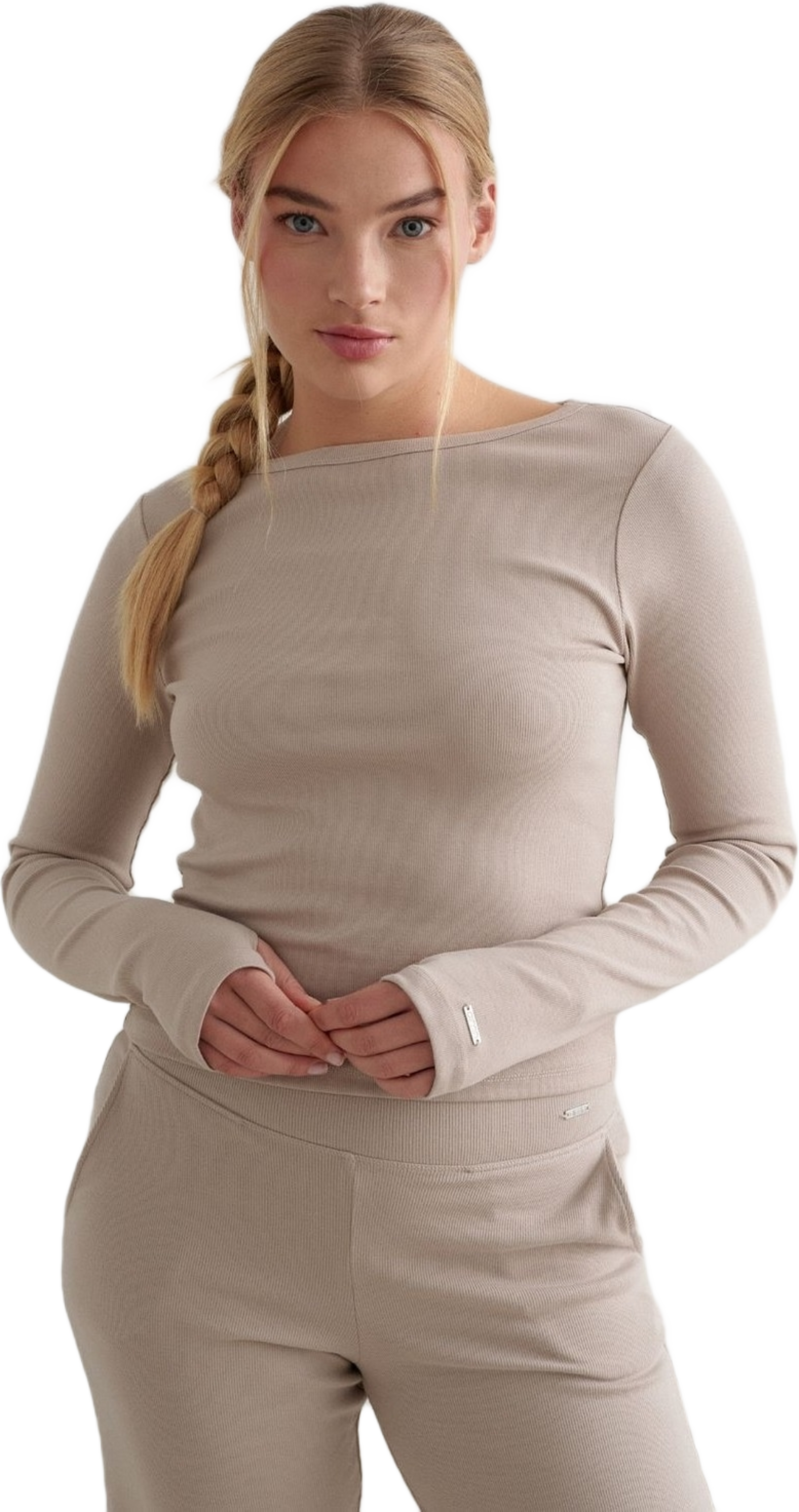 Dark Clay Ease Ribbed Long Sleeve Top
