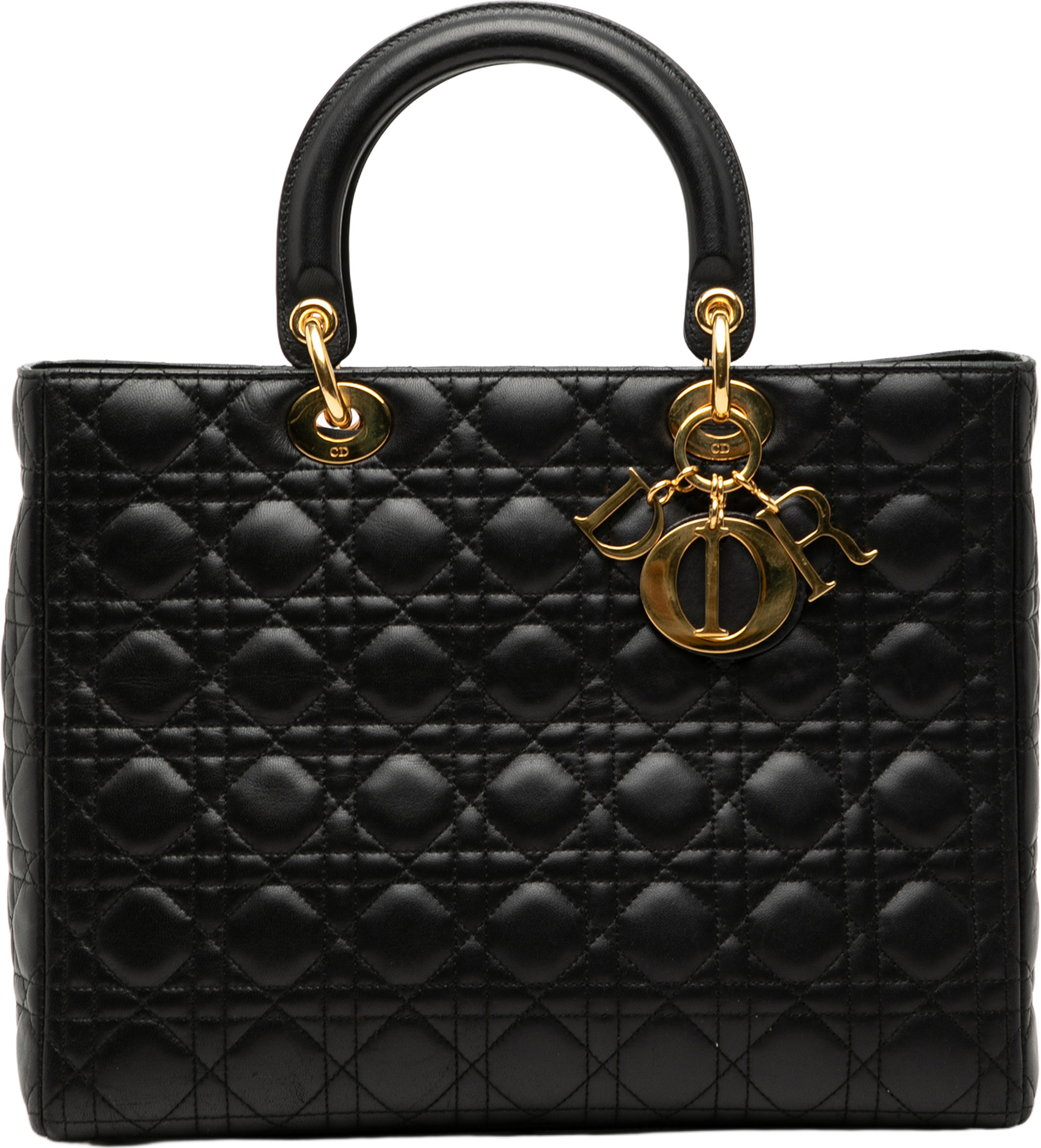 Dior Large Lambskin Cannage Lady Dior, från Luxclusif, i färgen black. Klicka för att öppna bilden i stort format