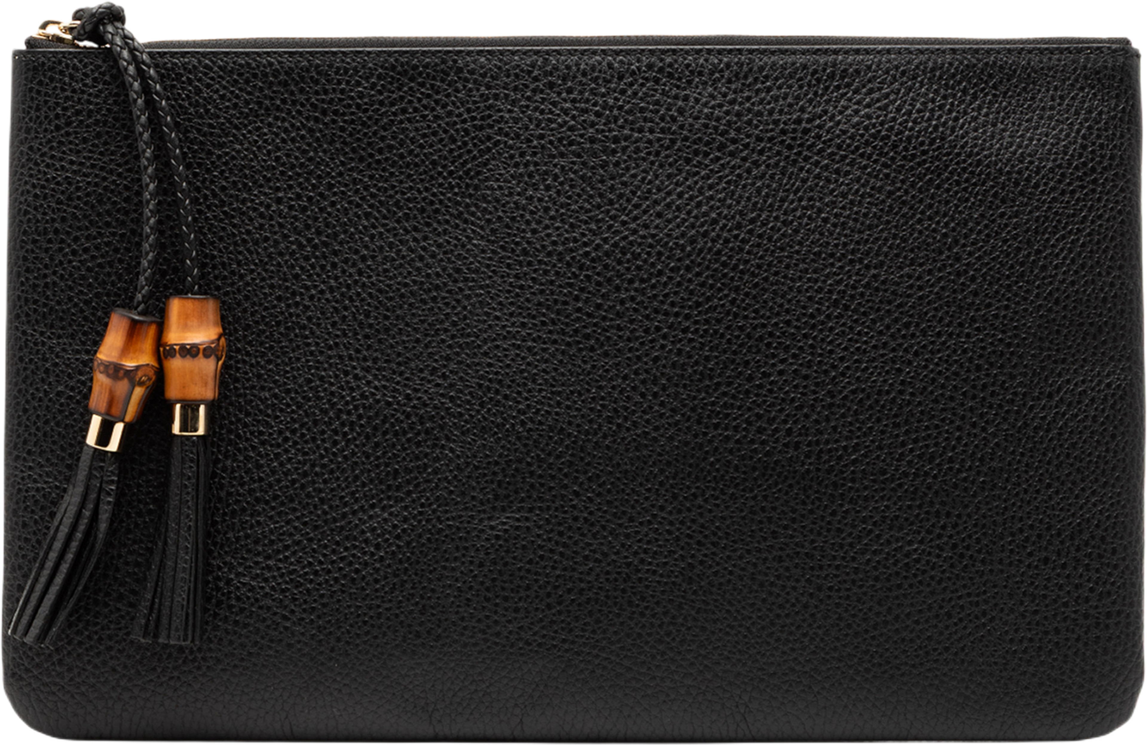 Gucci Calfskin Bamboo Tassel Clutch, från Luxclusif, i färgen black. Klicka för att öppna bilden i stort format
