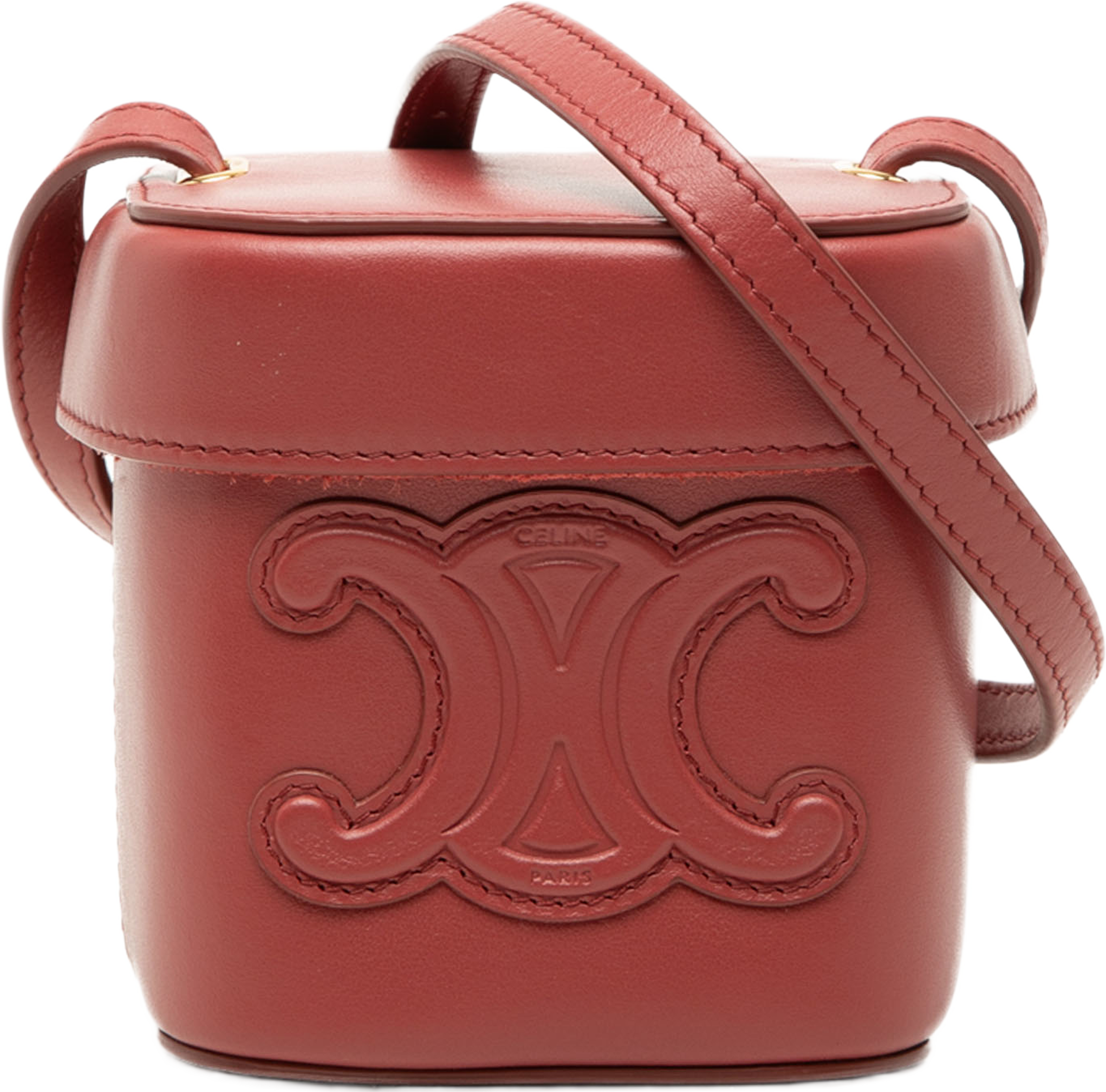 Celine Small Calfskin Cuir Triomphe Box Bag, från Luxclusif, i färgen röd. Klicka för att öppna bilden i stort format