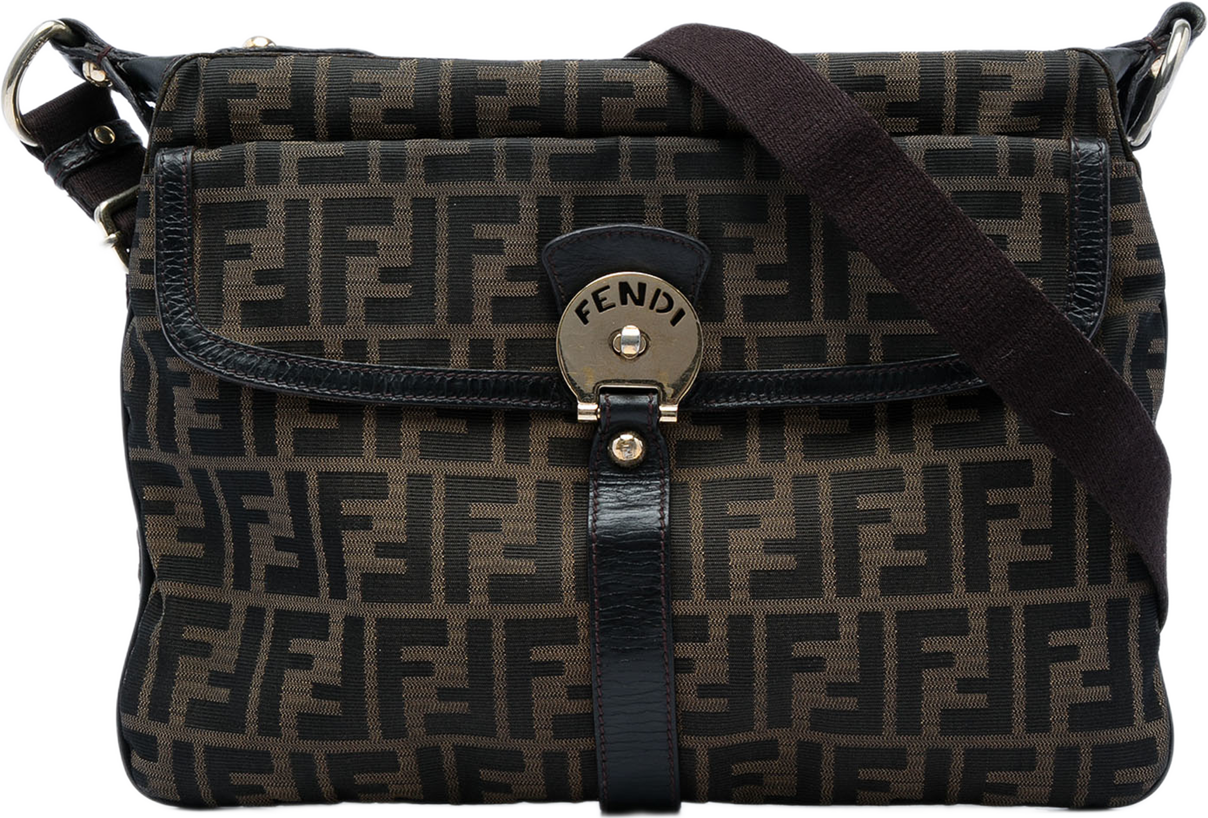 Fendi Zucca Canvas Chef Zip Crossbody, från Luxclusif, i färgen brun. Klicka för att öppna bilden i stort format