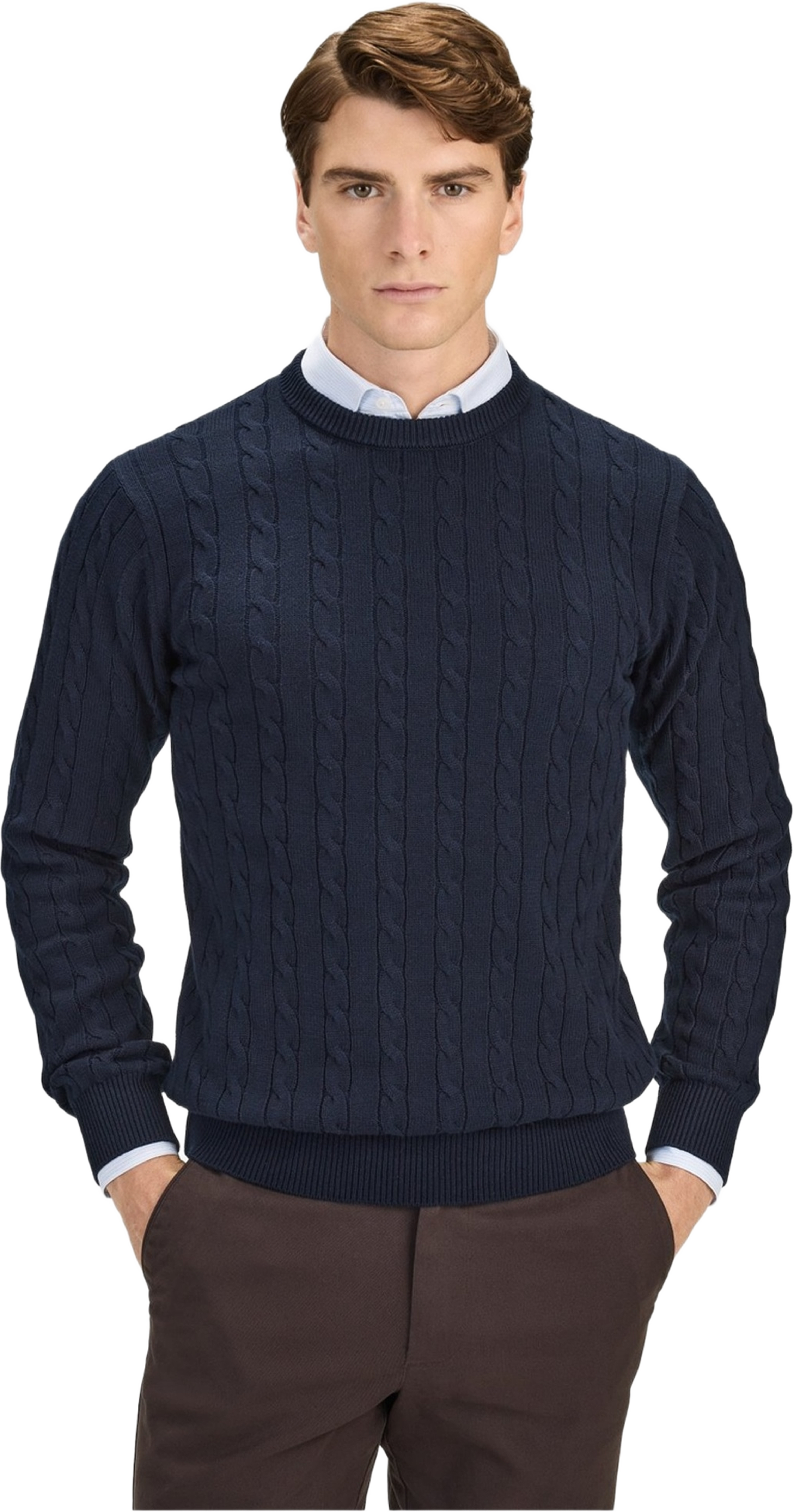 Cotton Cable Knitted Crew Neck Sweater (haidar), från John Henric, i färgen navy blue. Klicka för att öppna bilden i stort format