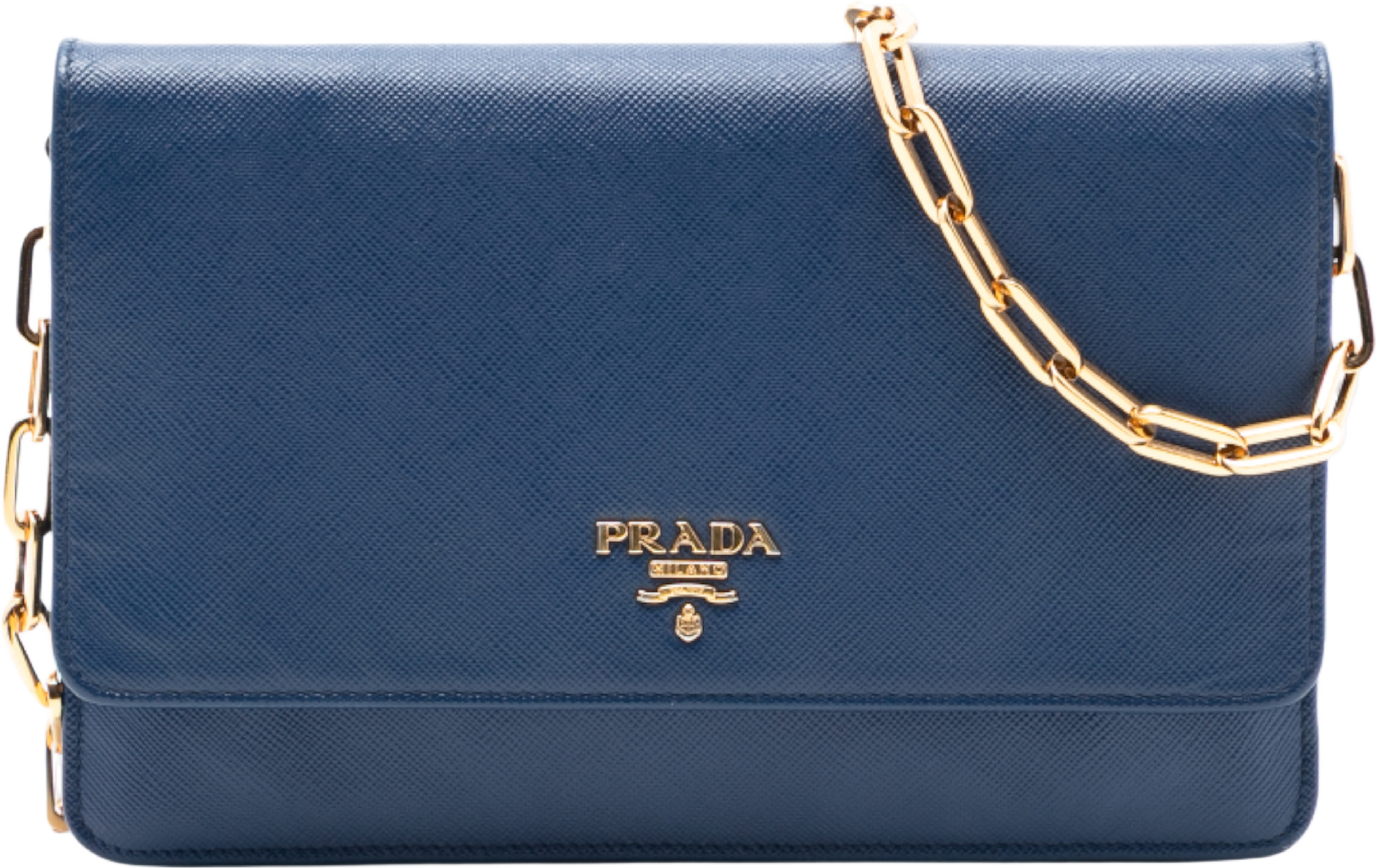 Prada Saffiano Wallet On Chain, från Luxclusif, i färgen blue. Klicka för att öppna bilden i stort format