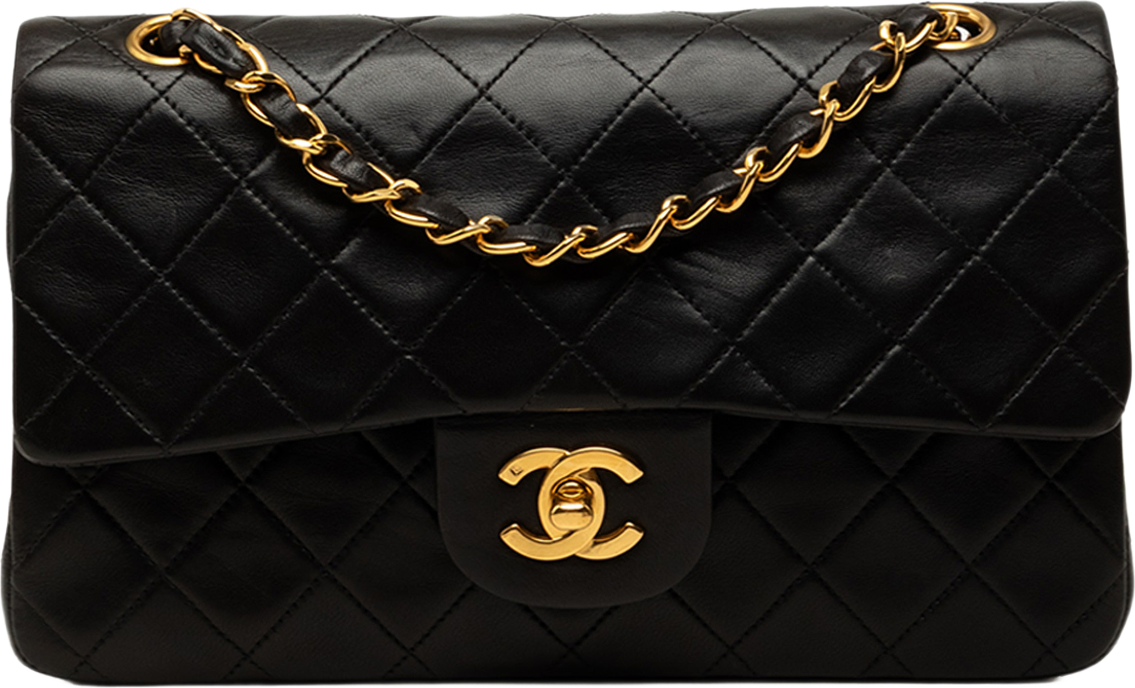 Chanel Small Classic Lambskin Double Flap, från Luxclusif, i färgen svart. Klicka för att öppna bilden i stort format