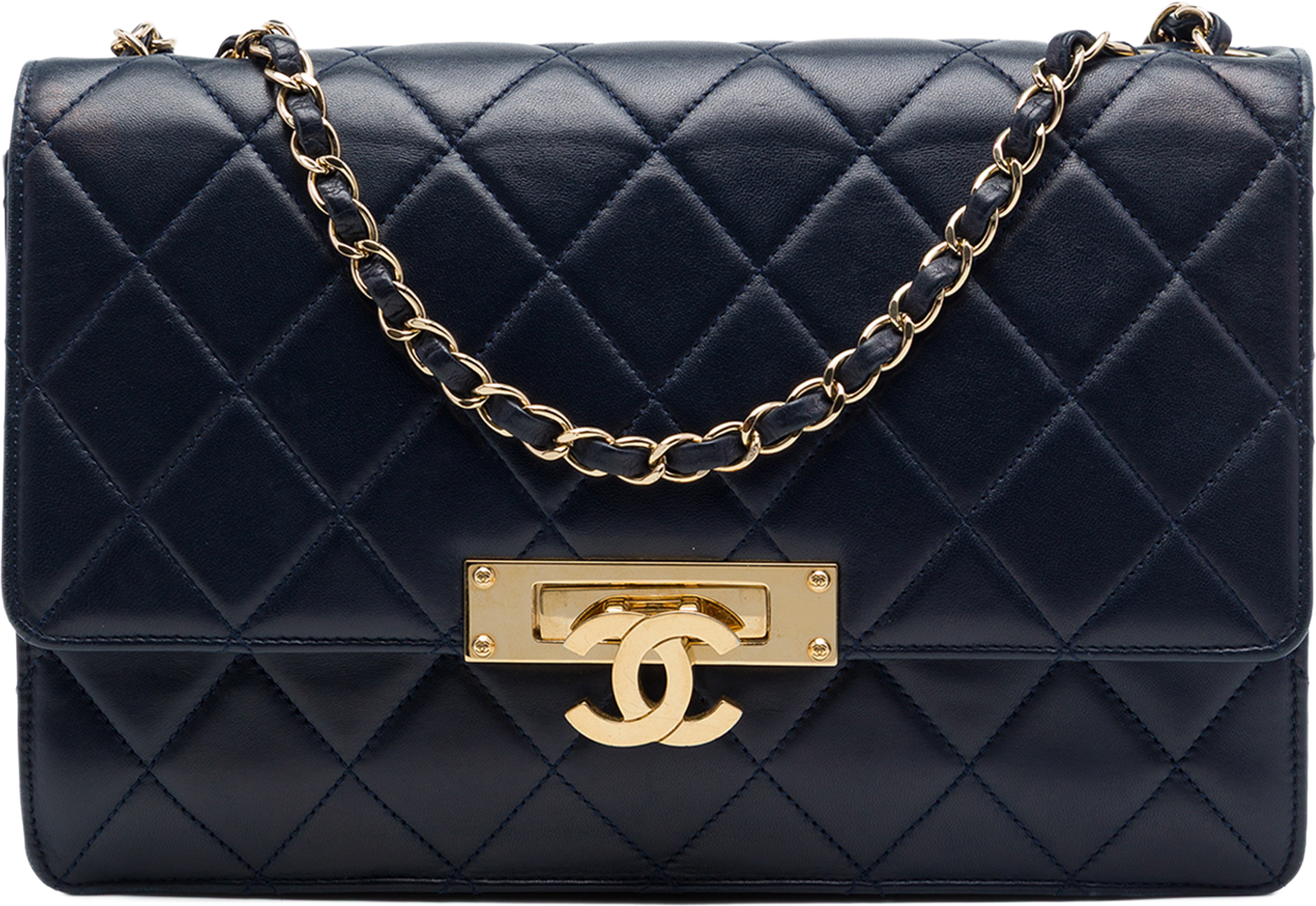 Chanel Quilted Lambskin Golden Class Flap, från Luxclusif, i färgen blå. Klicka för att öppna bilden i stort format