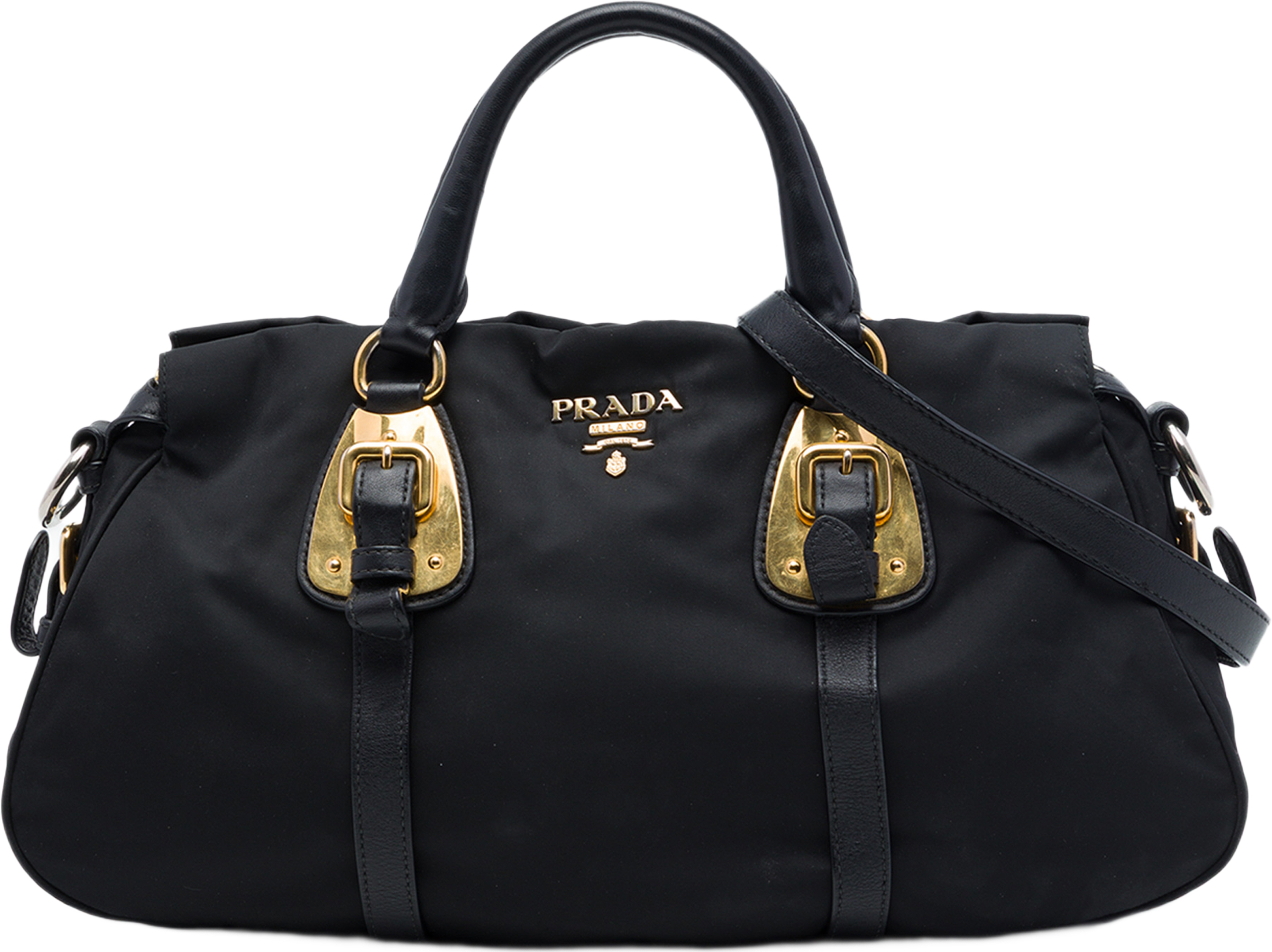 Prada Soft Calf Trimmed Tessuto Satchel, från Luxclusif, i färgen svart. Klicka för att öppna bilden i stort format