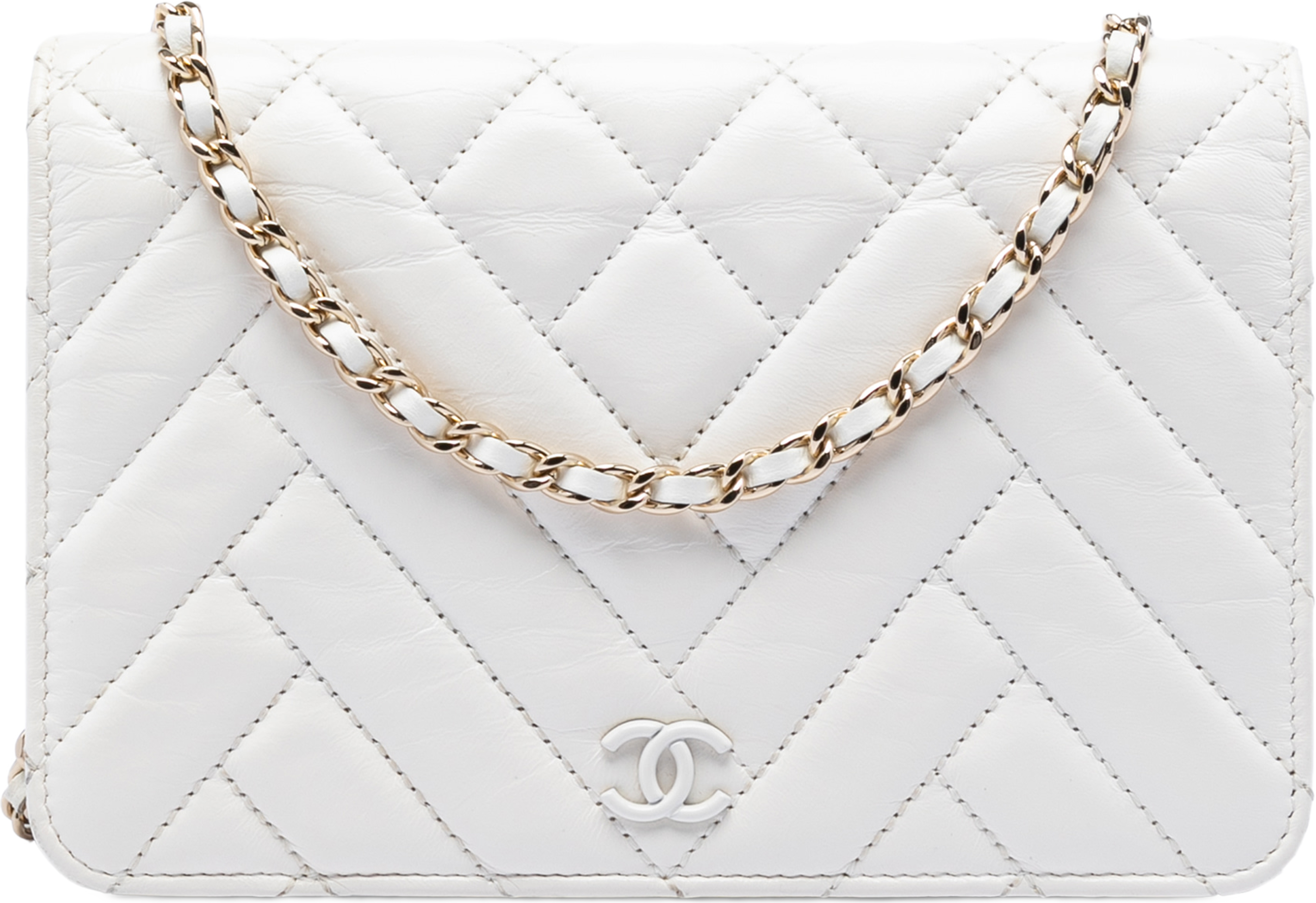 Chanel Cc Crinkled Chevron Calfskin Wallet On Chain, från Luxclusif, i färgen vit. Klicka för att öppna bilden i stort format