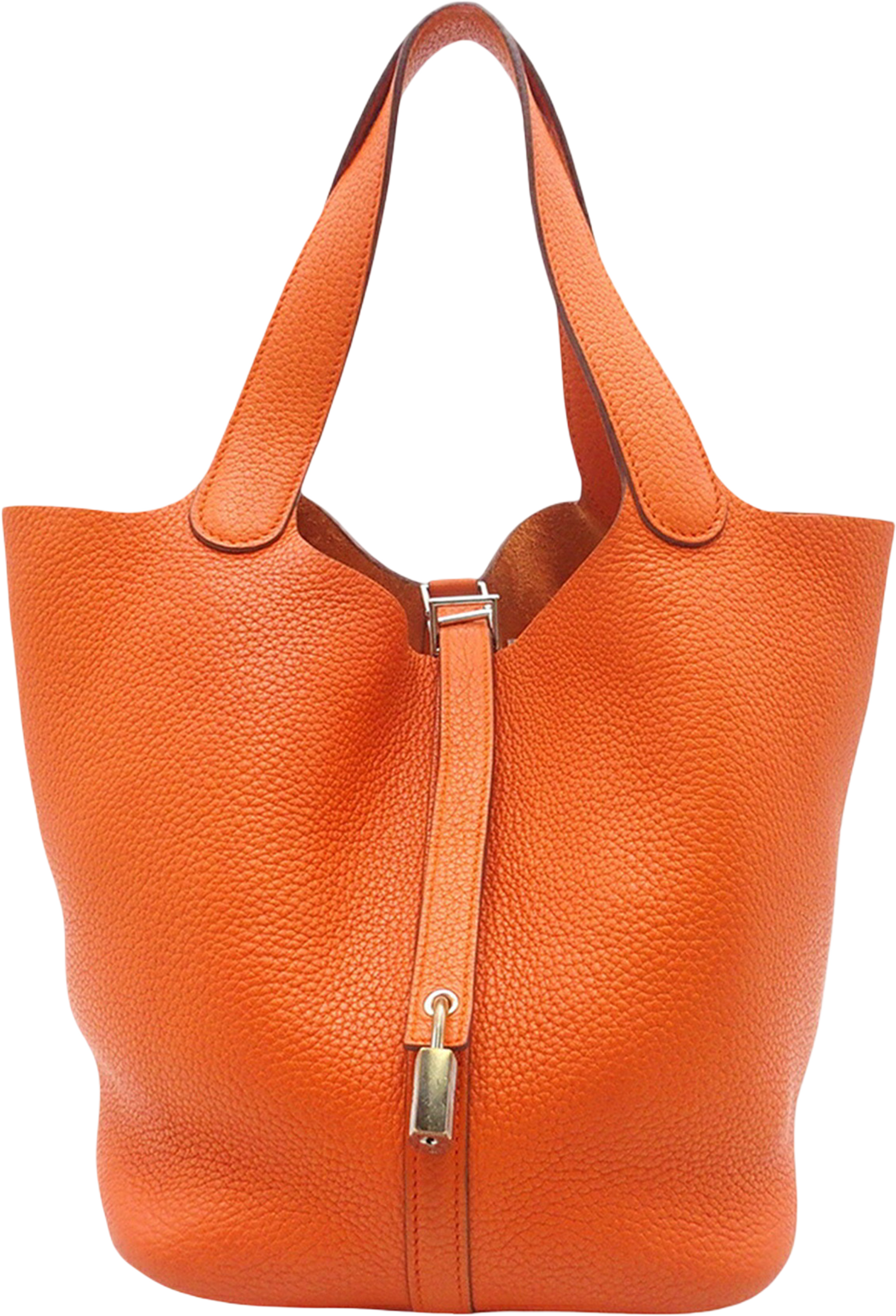 Hermès Clemence Picotin Lock 22, från Luxclusif, i färgen orange. Klicka för att öppna bilden i stort format