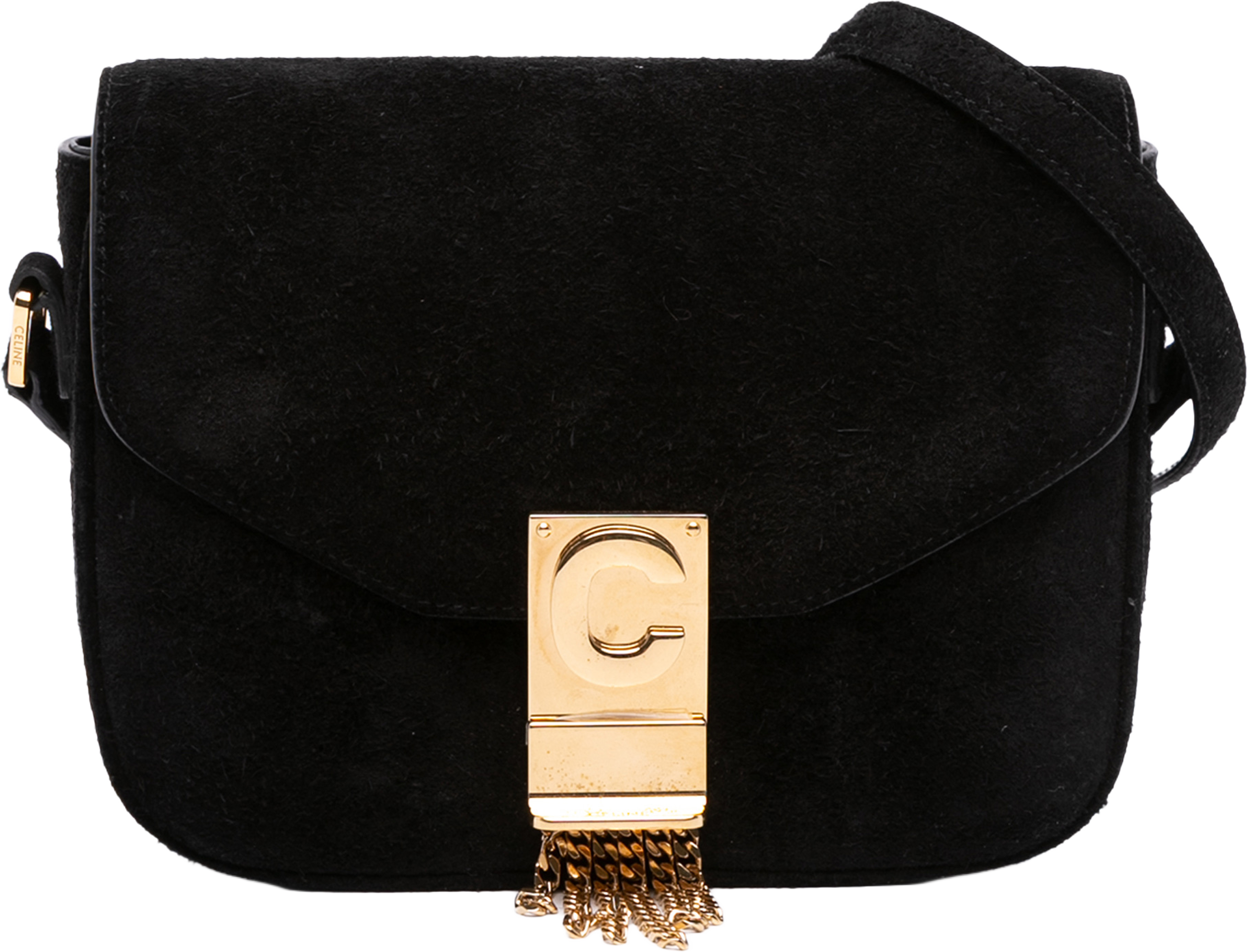 Celine Small Suede Pampille C Bag, från Luxclusif, i färgen black. Klicka för att öppna bilden i stort format