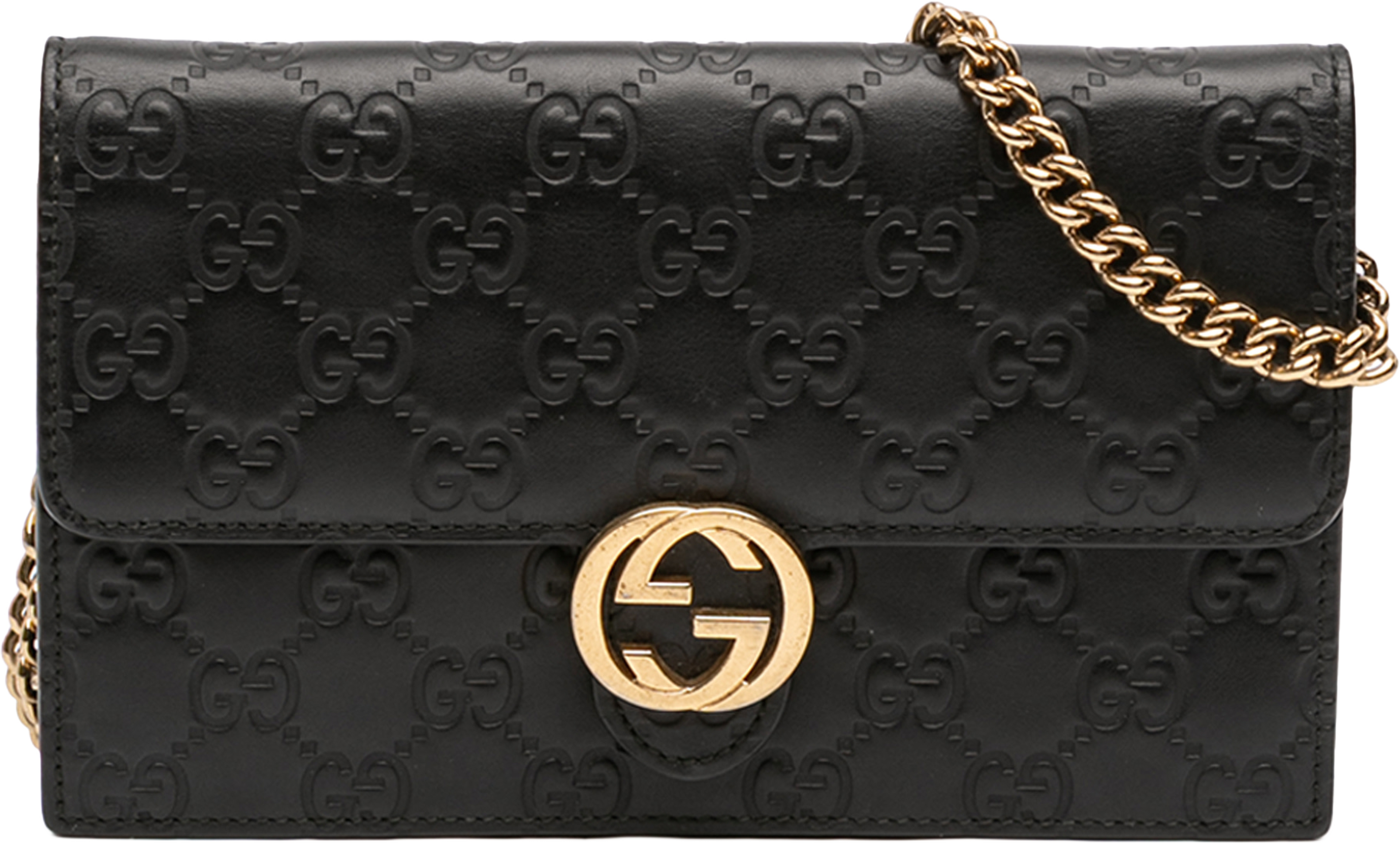 Gucci Guccissima Interlocking G Wallet On Chain, från Luxclusif, i färgen black. Klicka för att öppna bilden i stort format