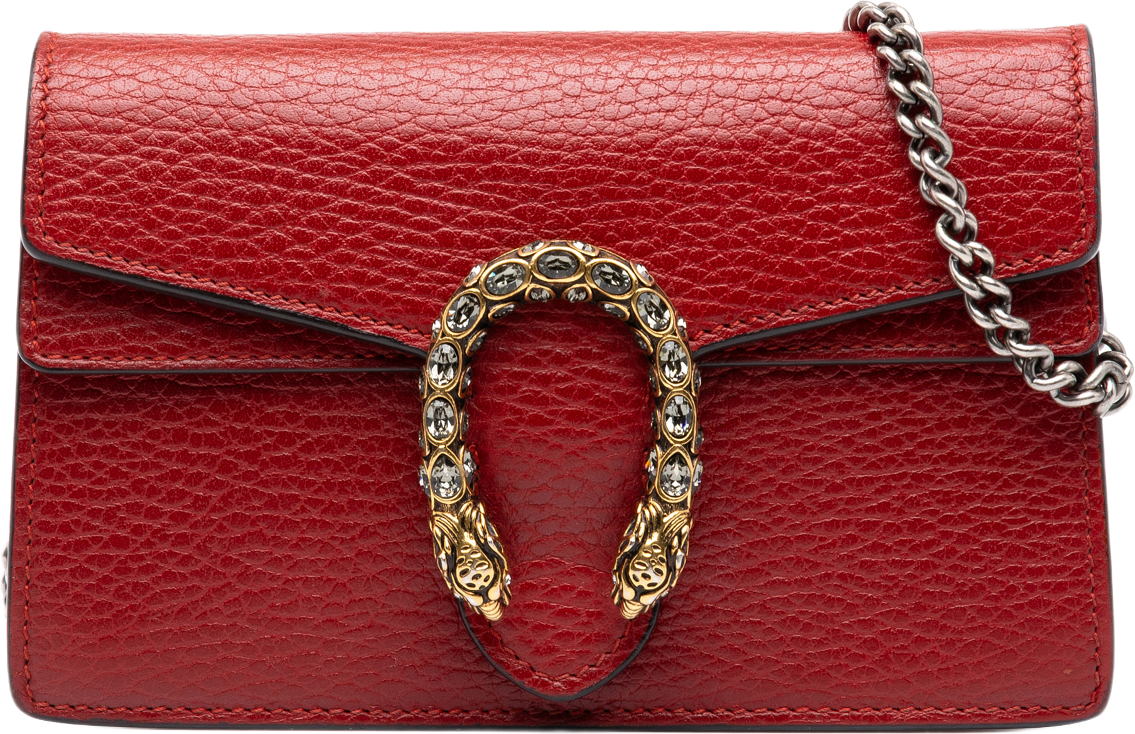 Gucci Mini Calfskin Dionysus Crossbody, från Luxclusif, i färgen röd. Klicka för att öppna bilden i stort format