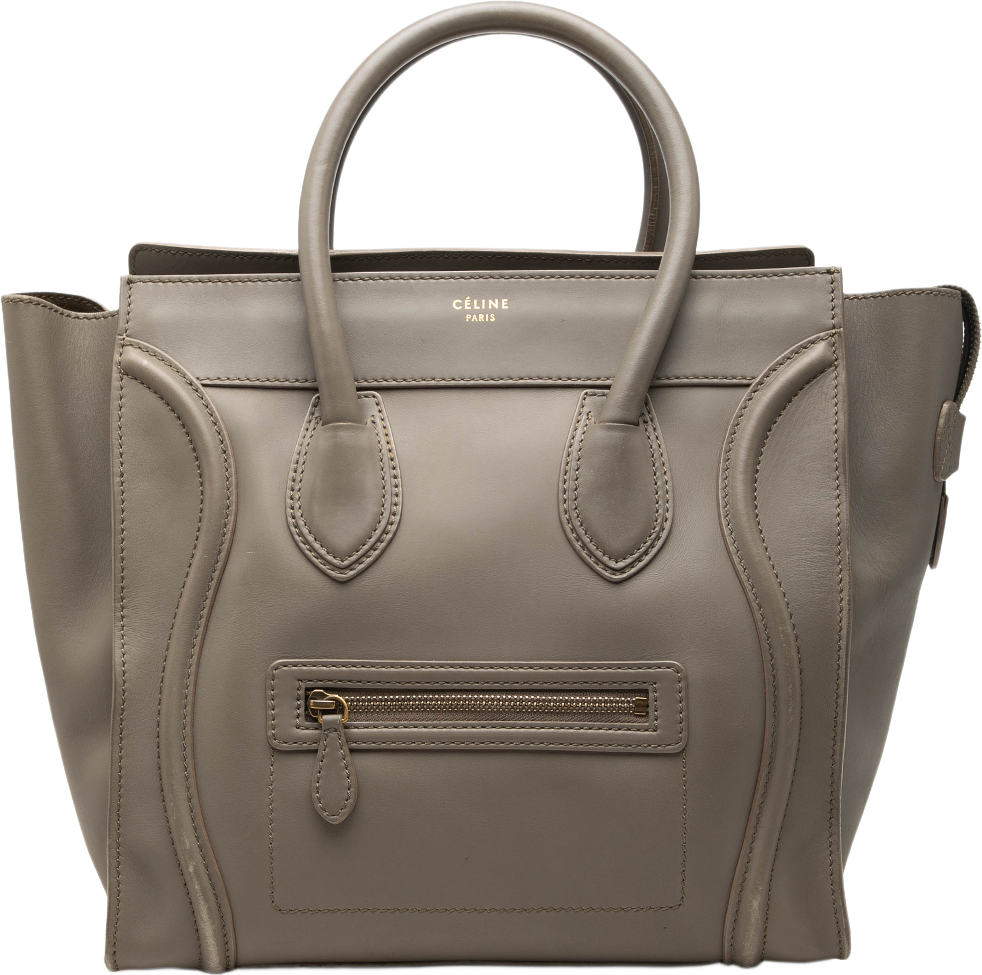Celine Mini Smooth Calfskin Luggage Tote, från Luxclusif, i färgen grå. Klicka för att öppna bilden i stort format