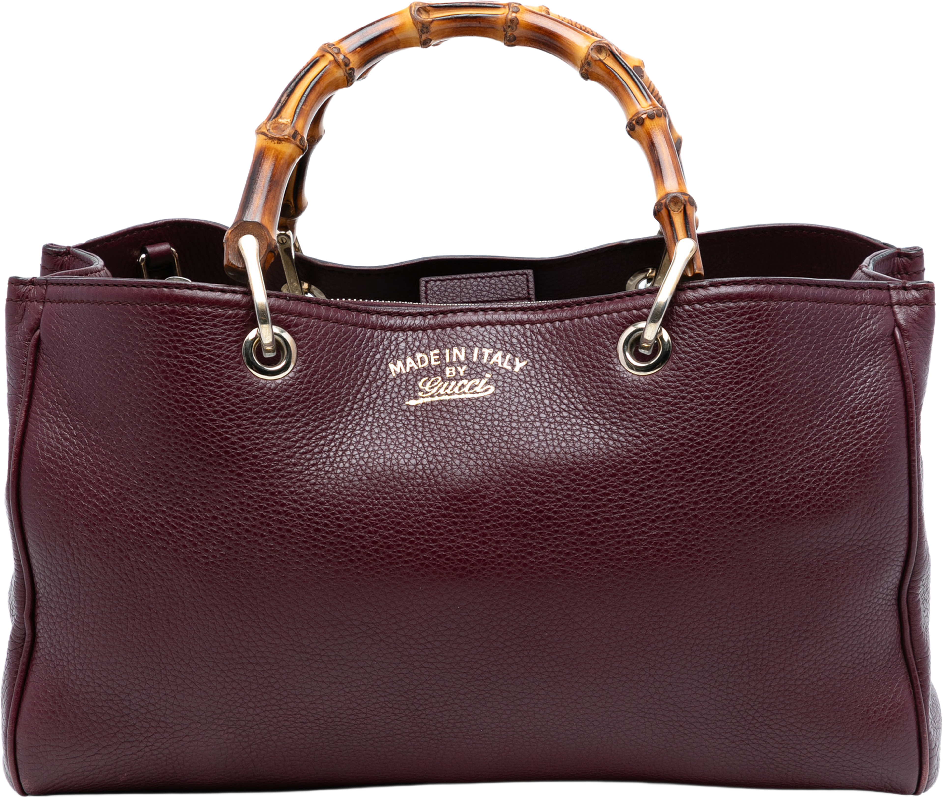 Gucci Medium Calfskin Bamboo Shopper Satchel, från Luxclusif, i färgen burgundy. Klicka för att öppna bilden i stort format