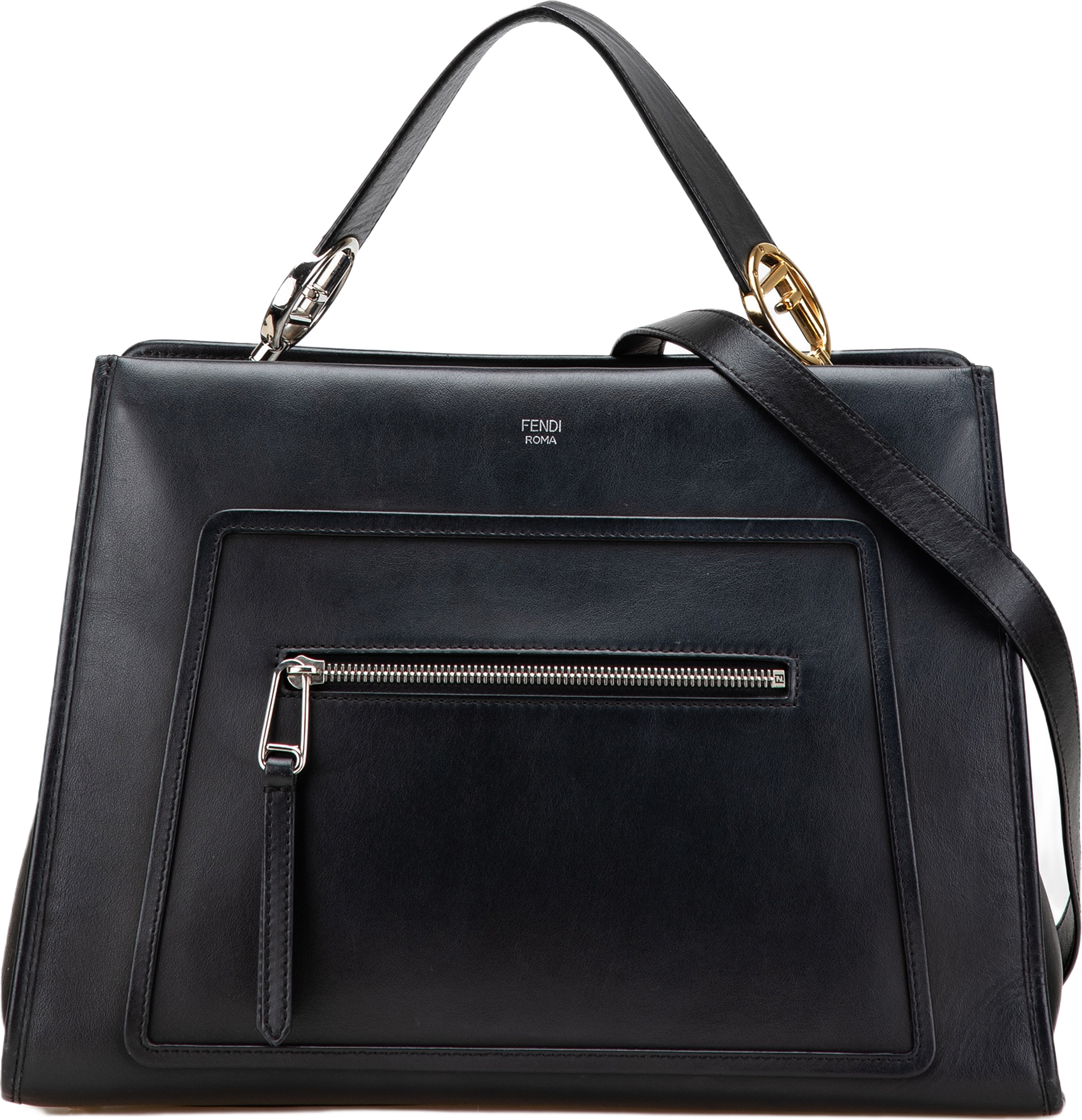 Fendi Medium Leather Runaway Satchel, från Luxclusif, i färgen black. Klicka för att öppna bilden i stort format