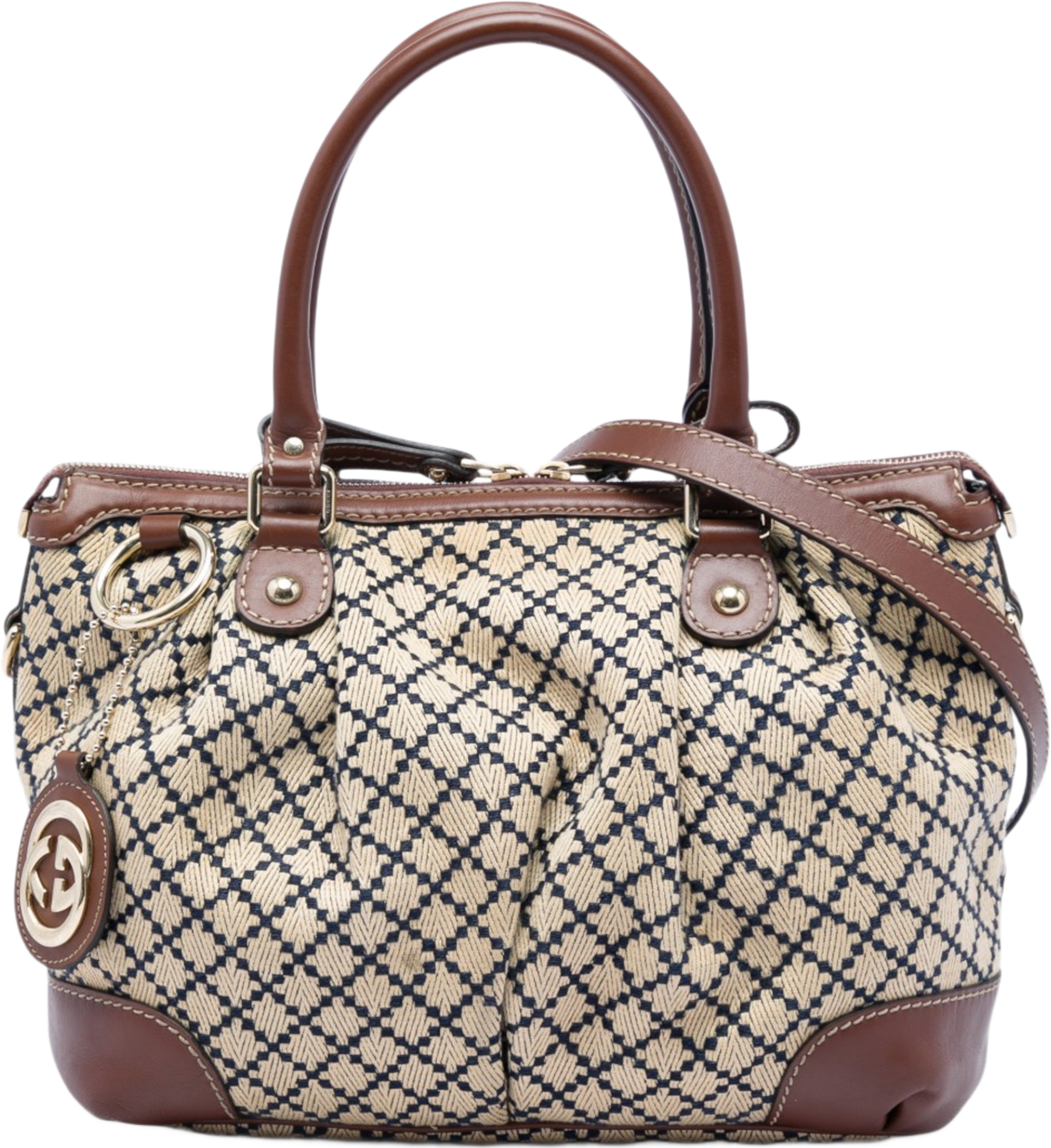 Gucci Diamante Canvas Sukey Satchel, från Luxclusif, i färgen beige. Klicka för att öppna bilden i stort format