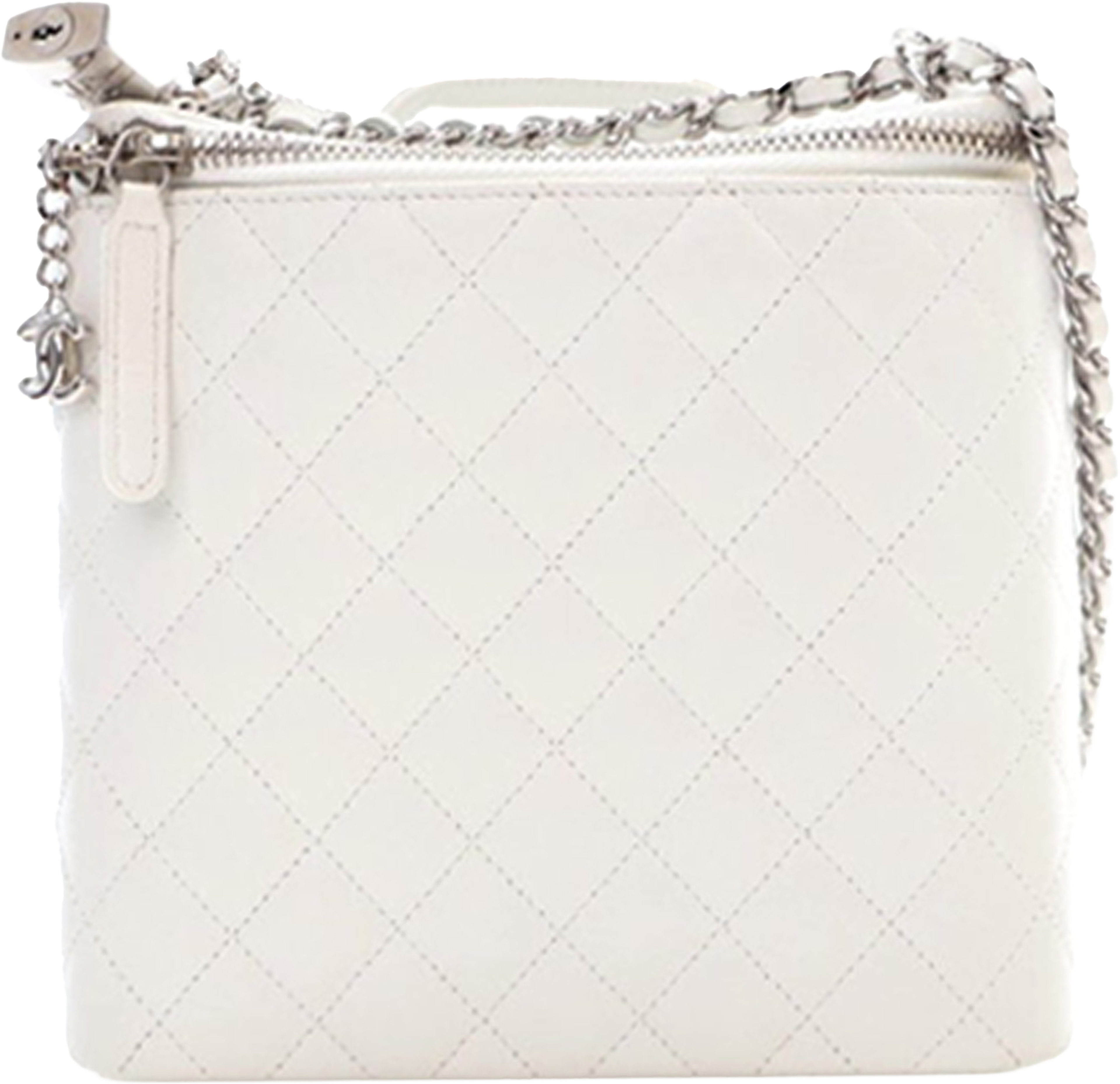 Chanel Large Quilted Lambskin Top Handle Jewelry Box With Chain, från Luxclusif, i färgen white. Klicka för att öppna bilden i stort format