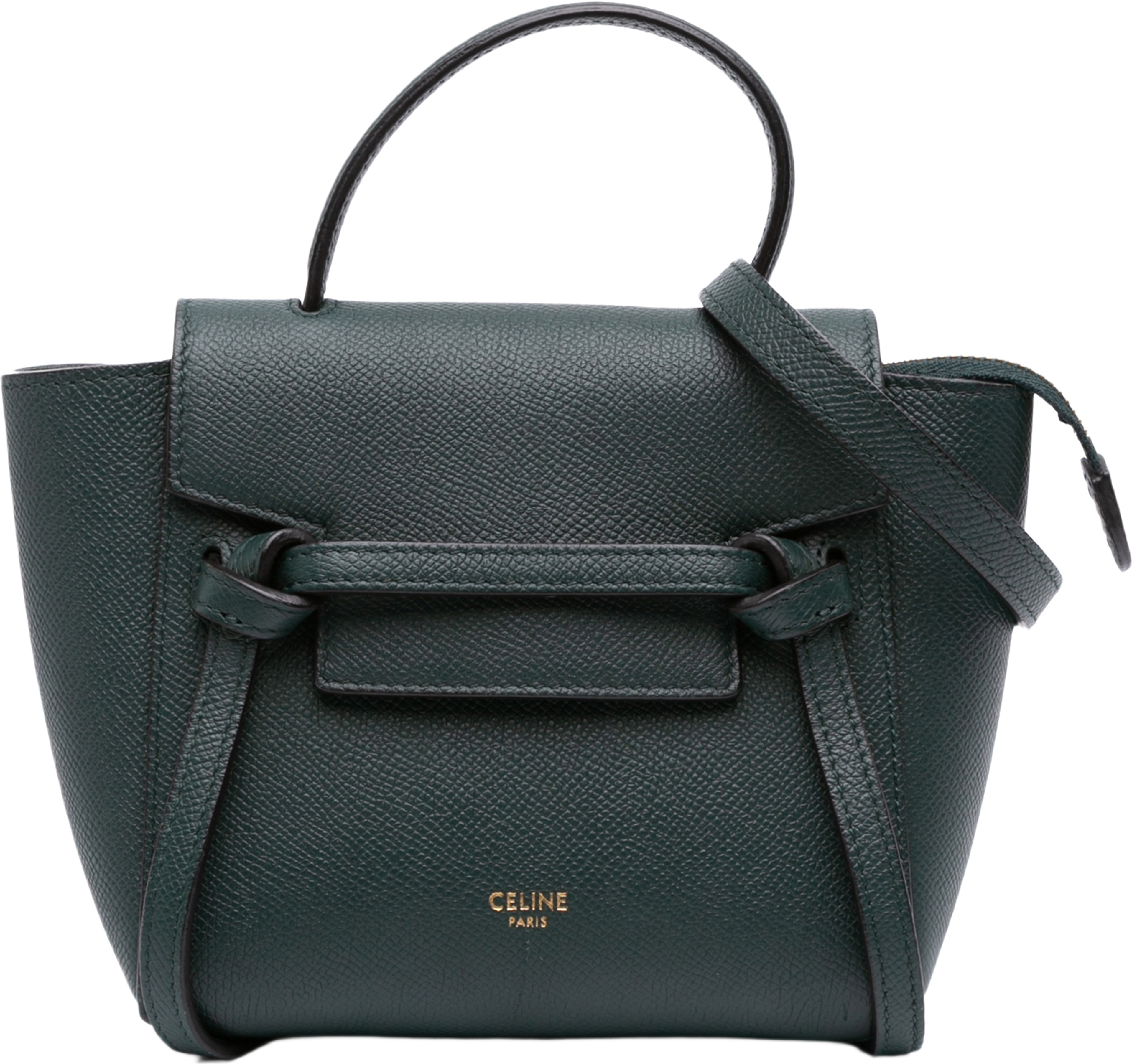 Celine Pico Grained Calfskin Belt Bag, från Luxclusif, i färgen dark green. Klicka för att öppna bilden i stort format