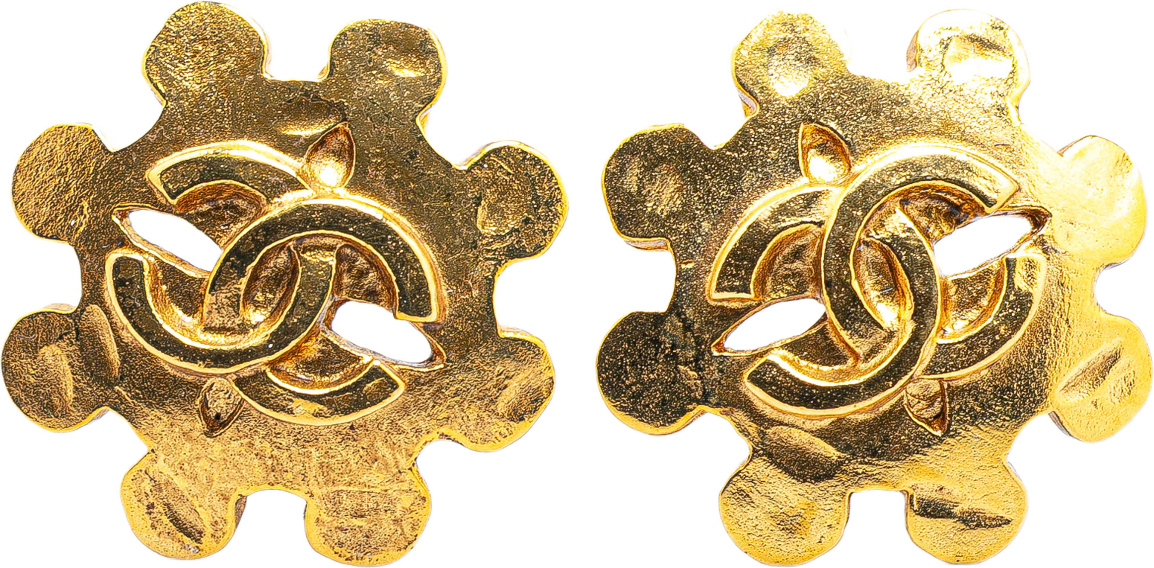 Chanel Gold Plated Cc Flower Clip On Earrings