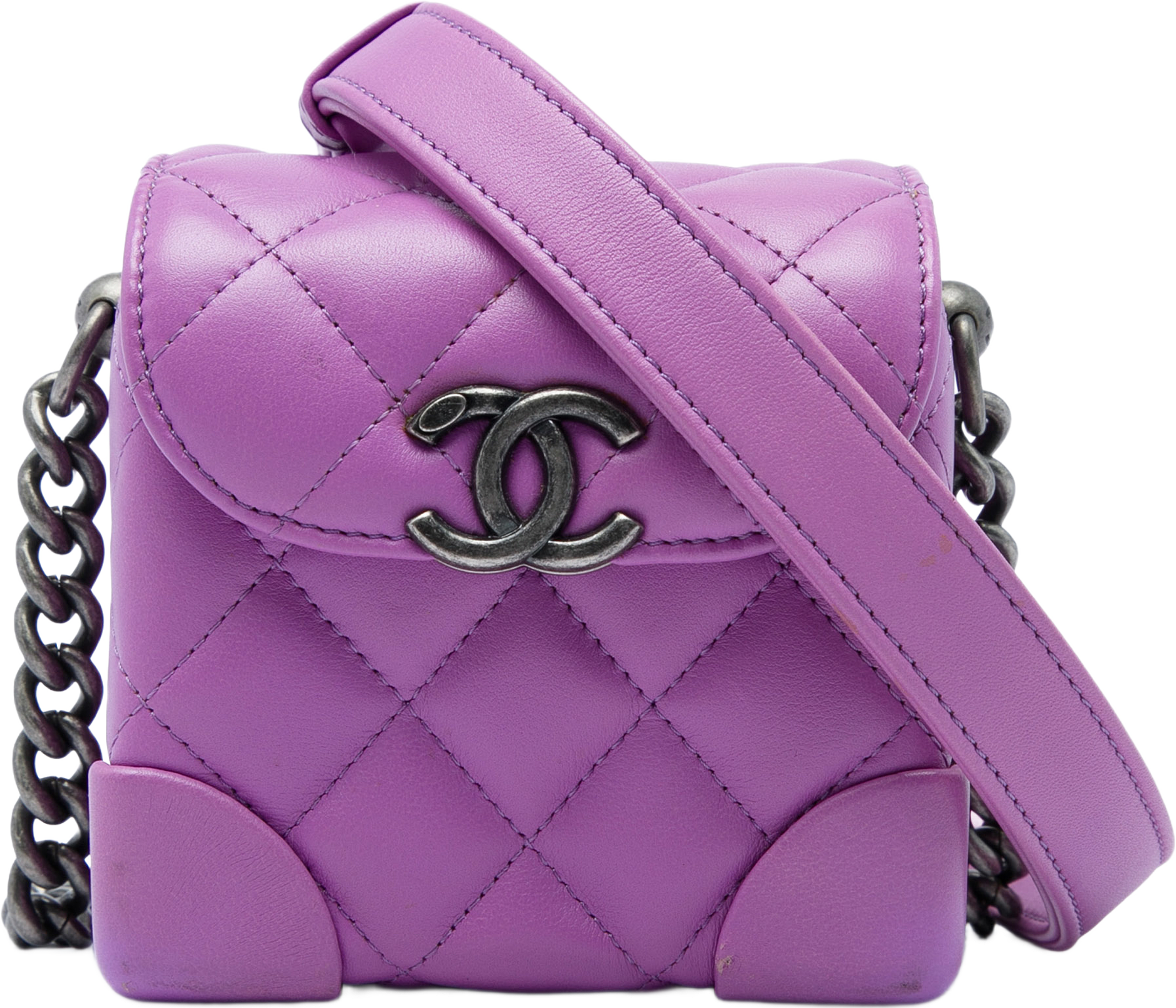 Chanel Mini Cc Quilted Lambskin Trunk Like Box Crossbody, från Luxclusif, i färgen purpur. Klicka för att öppna bilden i stort format