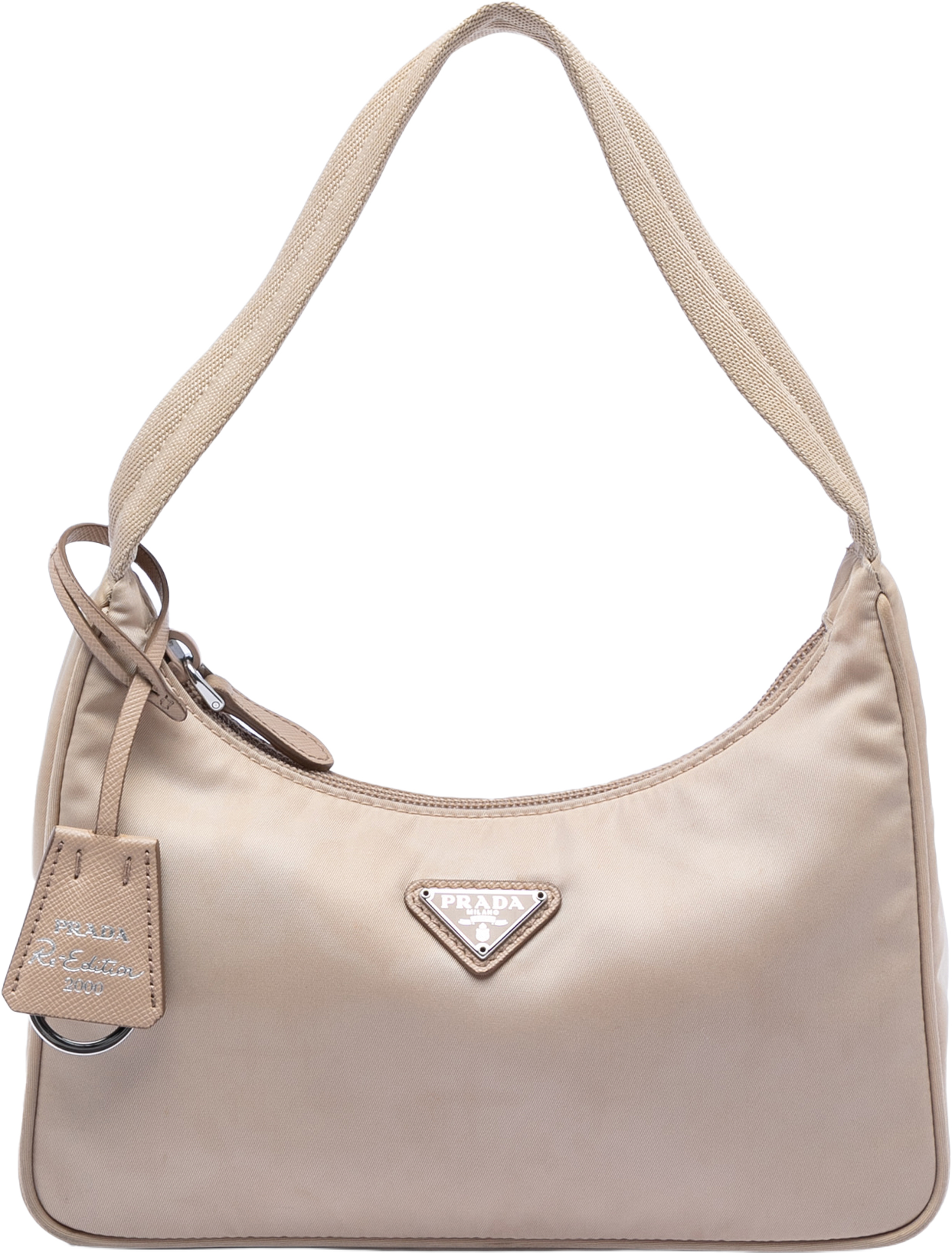 Prada Mini Tessuto Re Edition 2000 Shoulder Bag, från Luxclusif, i färgen beige. Klicka för att öppna bilden i stort format