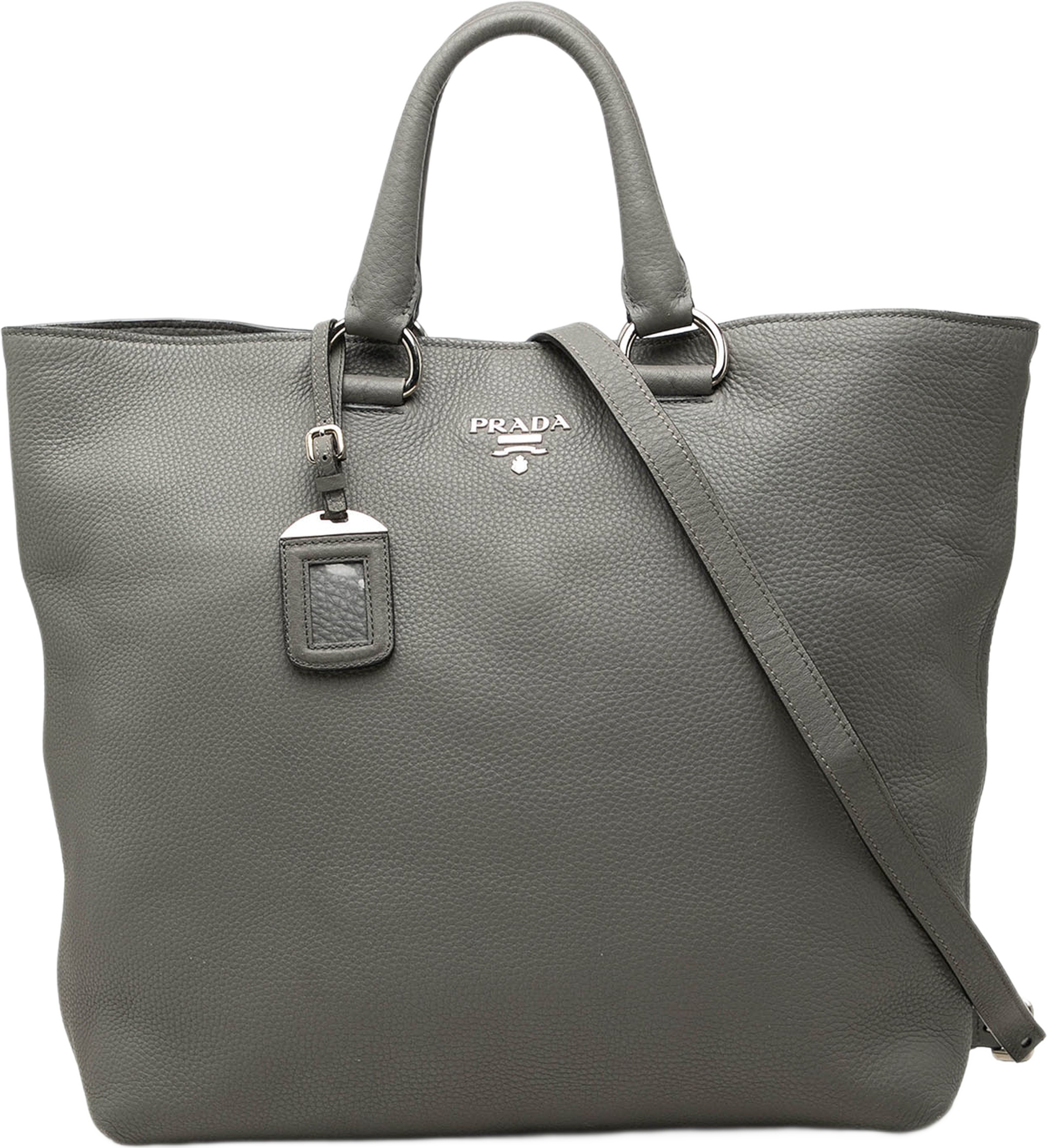 Prada Vitello Daino Open Convertible Tote, från Luxclusif, i färgen grå. Klicka för att öppna bilden i stort format