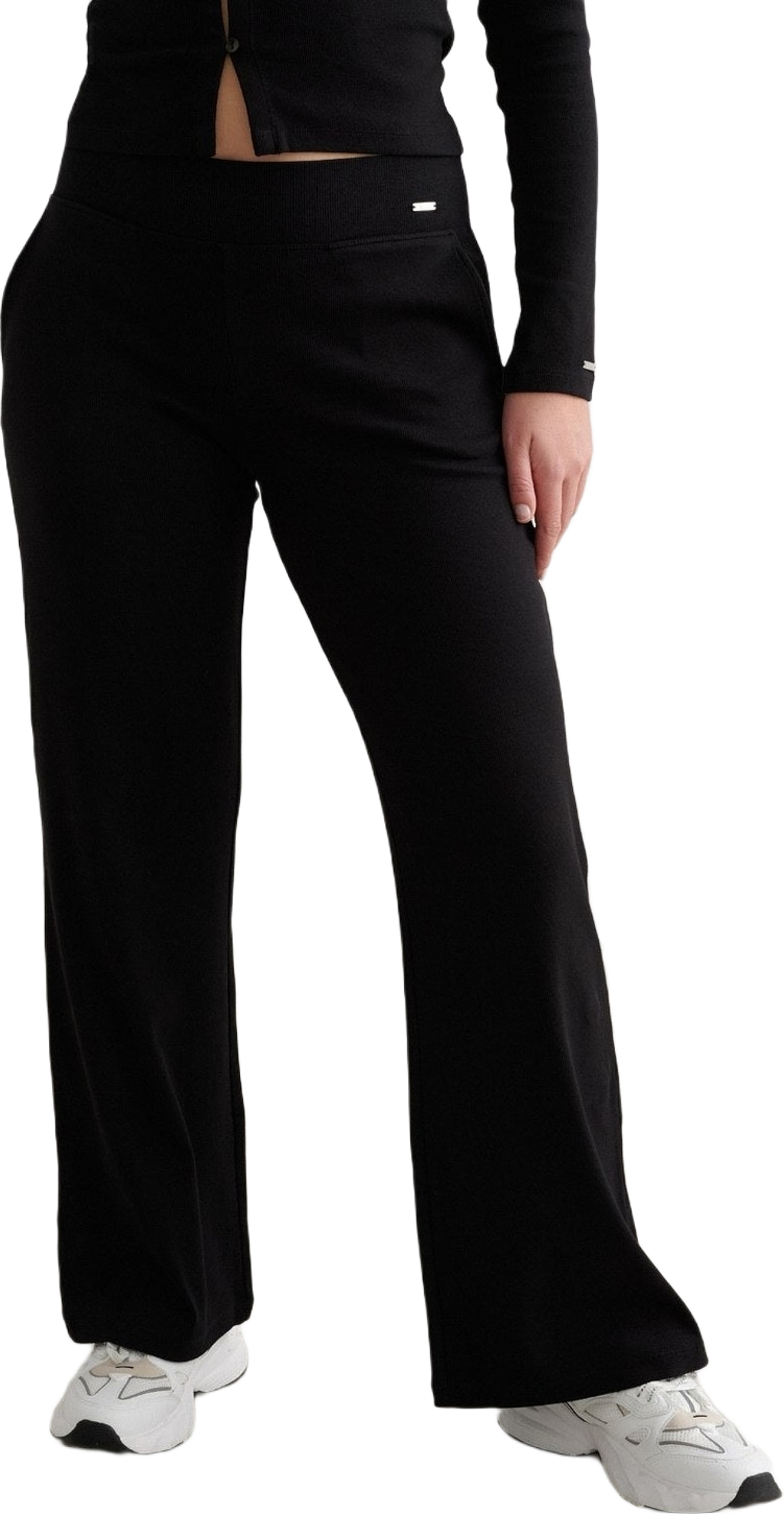 Black Ease Ribbed Wide Pants