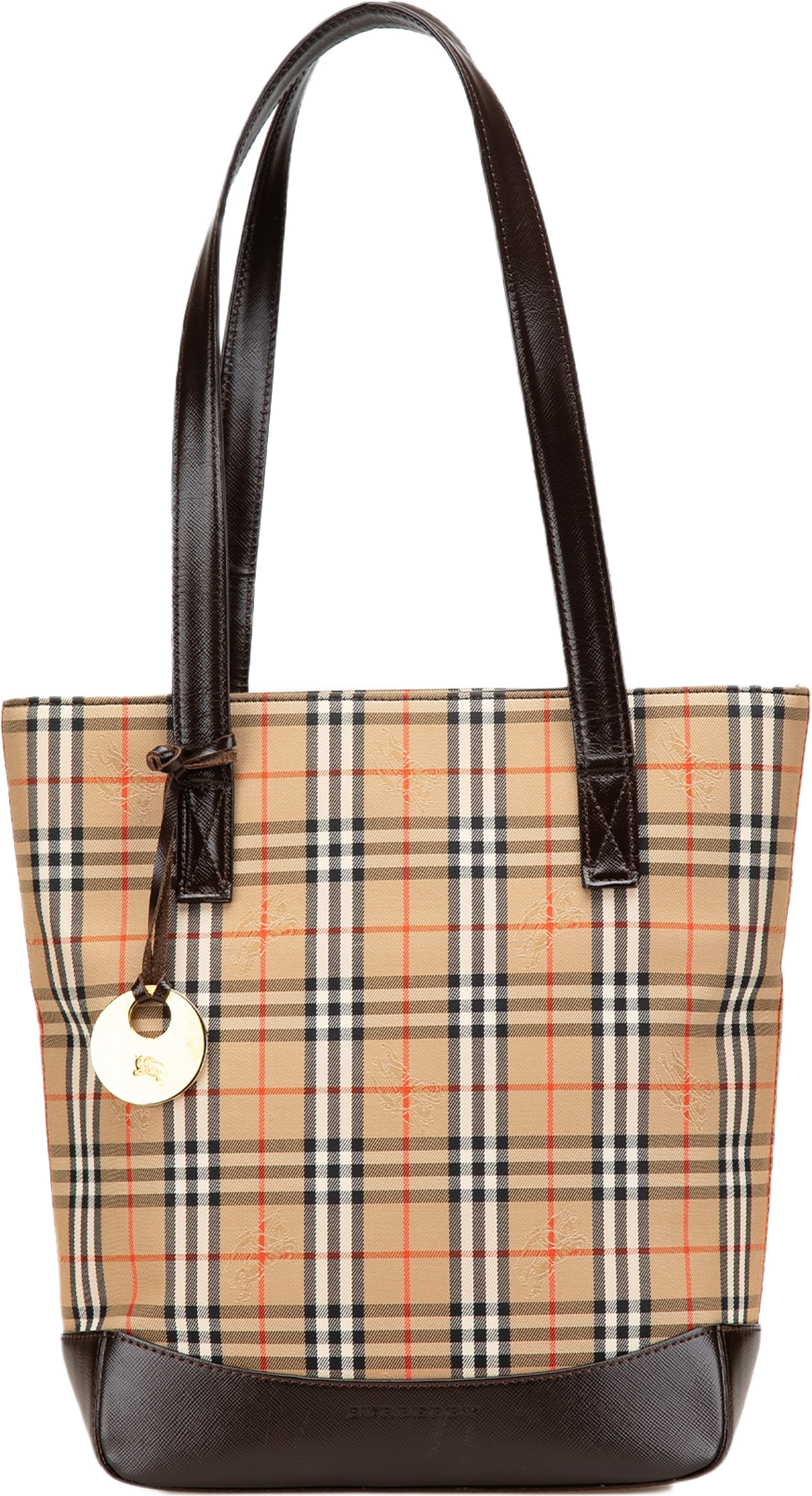 Burberry Haymarket Check Canvas Tote, från Luxclusif, i färgen beige. Klicka för att öppna bilden i stort format