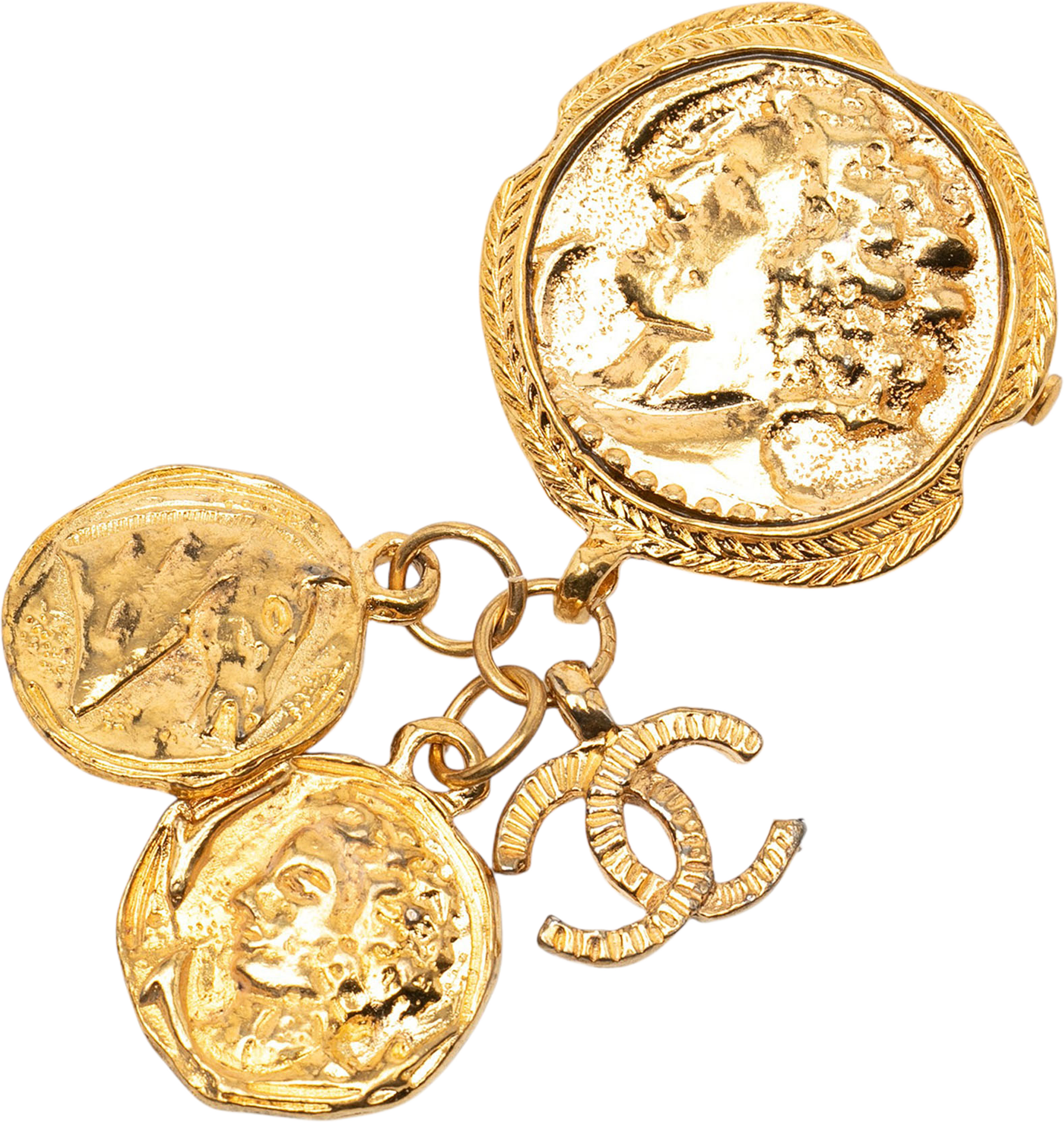 Chanel Cc Gold Plated Coin Charm Brooch, från Luxclusif, i färgen gold. Klicka för att öppna bilden i stort format