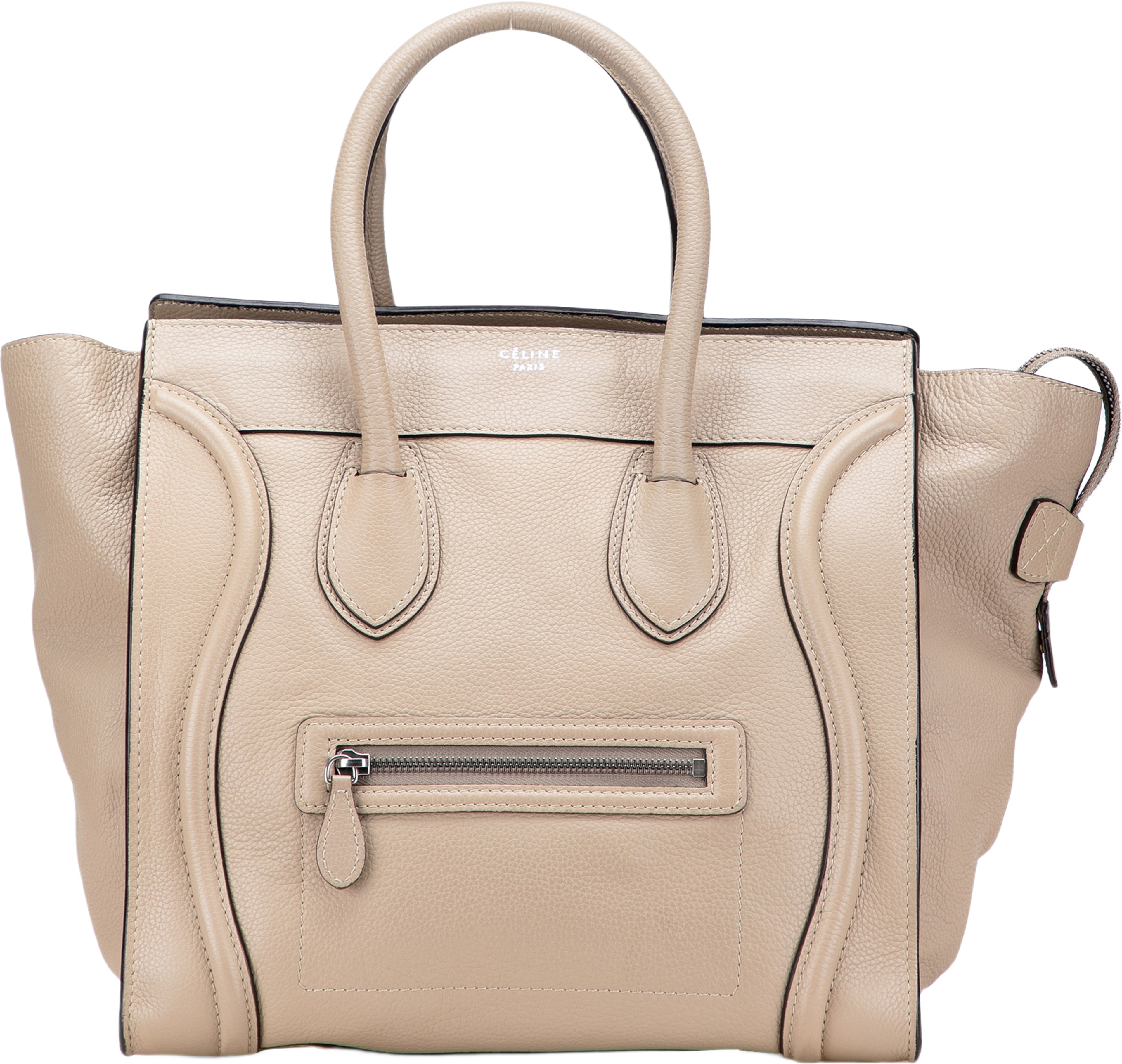 Celine Mini Calfskin Luggage Tote, från Luxclusif, i färgen beige. Klicka för att öppna bilden i stort format
