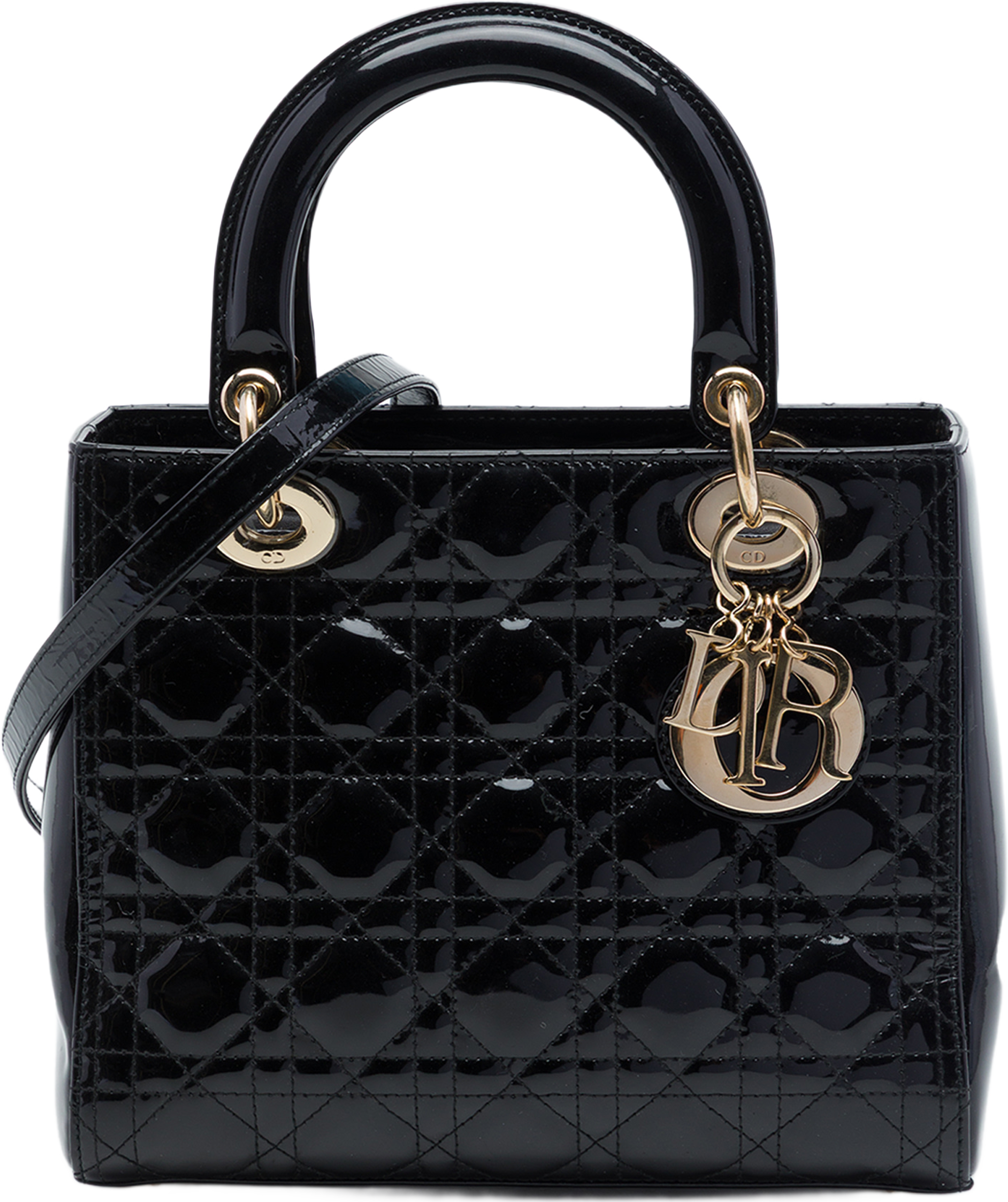 Dior Medium Patent Cannage Lady Dior, från Luxclusif, i färgen svart. Klicka för att öppna bilden i stort format