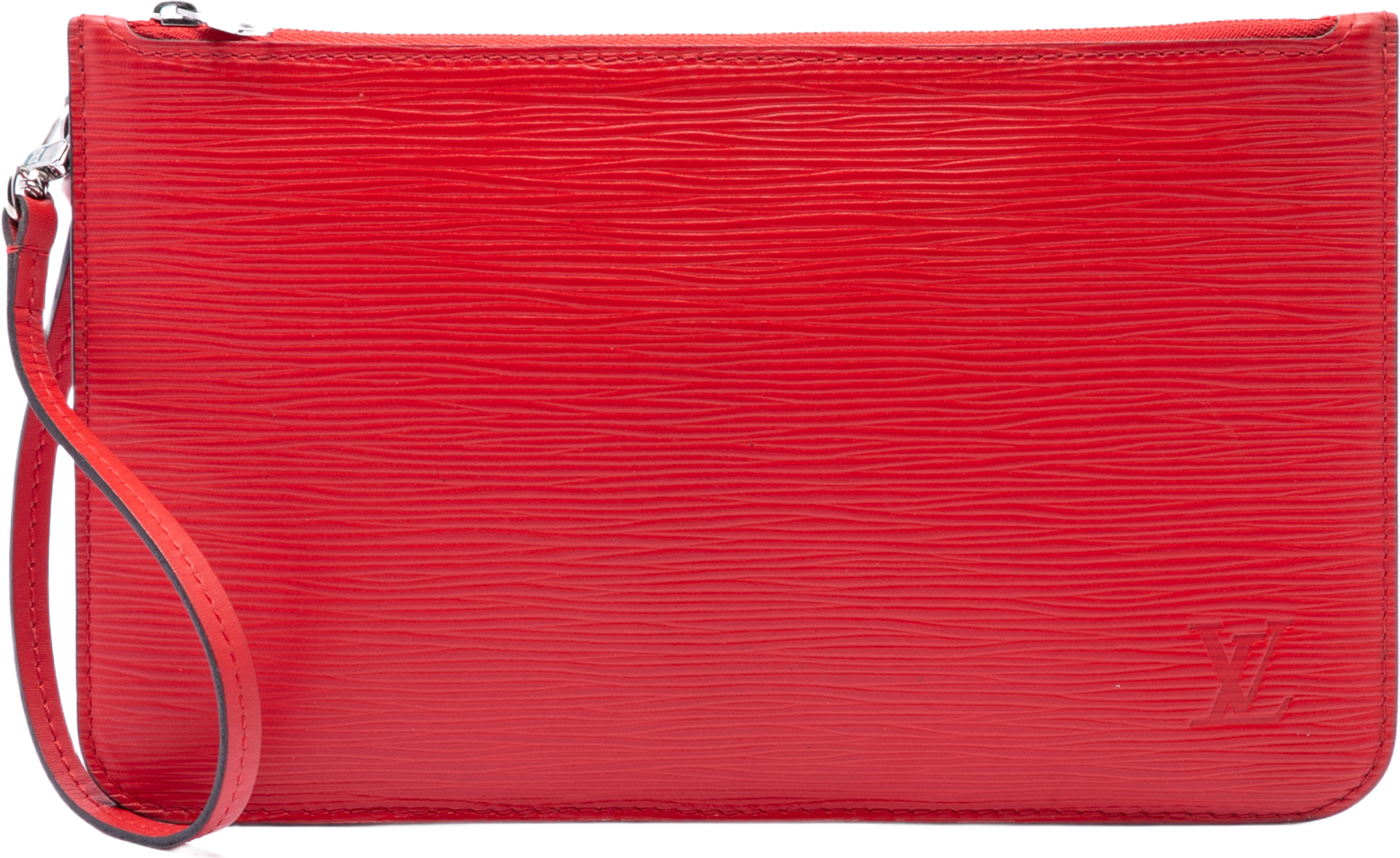 Louis Vuitton Epi Neverfull Pouch, från Luxclusif, i färgen red. Klicka för att öppna bilden i stort format