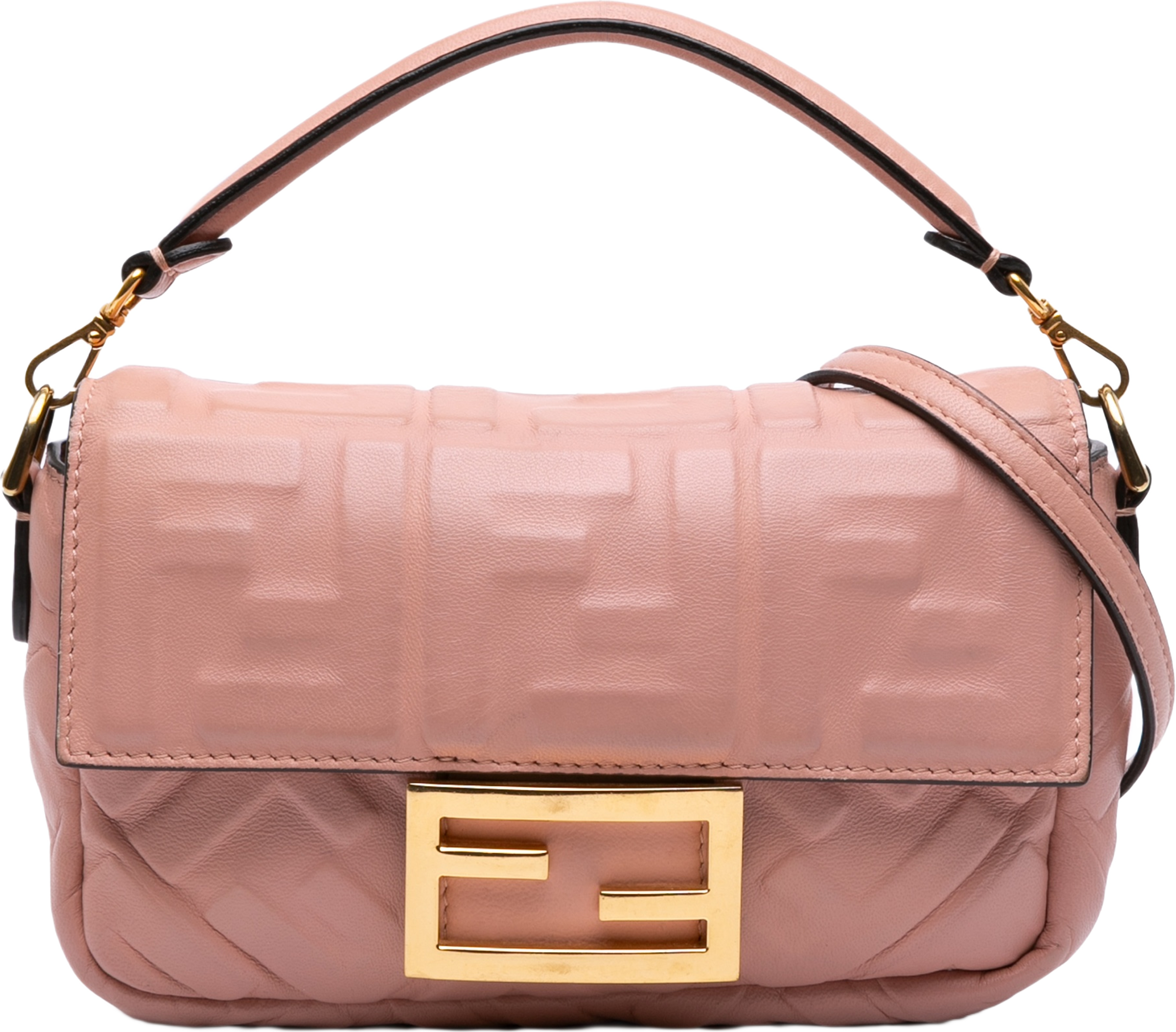 Fendi Mini Zucca Embossed Leather Baguette Satchel, från Luxclusif, i färgen light pink. Klicka för att öppna bilden i stort format