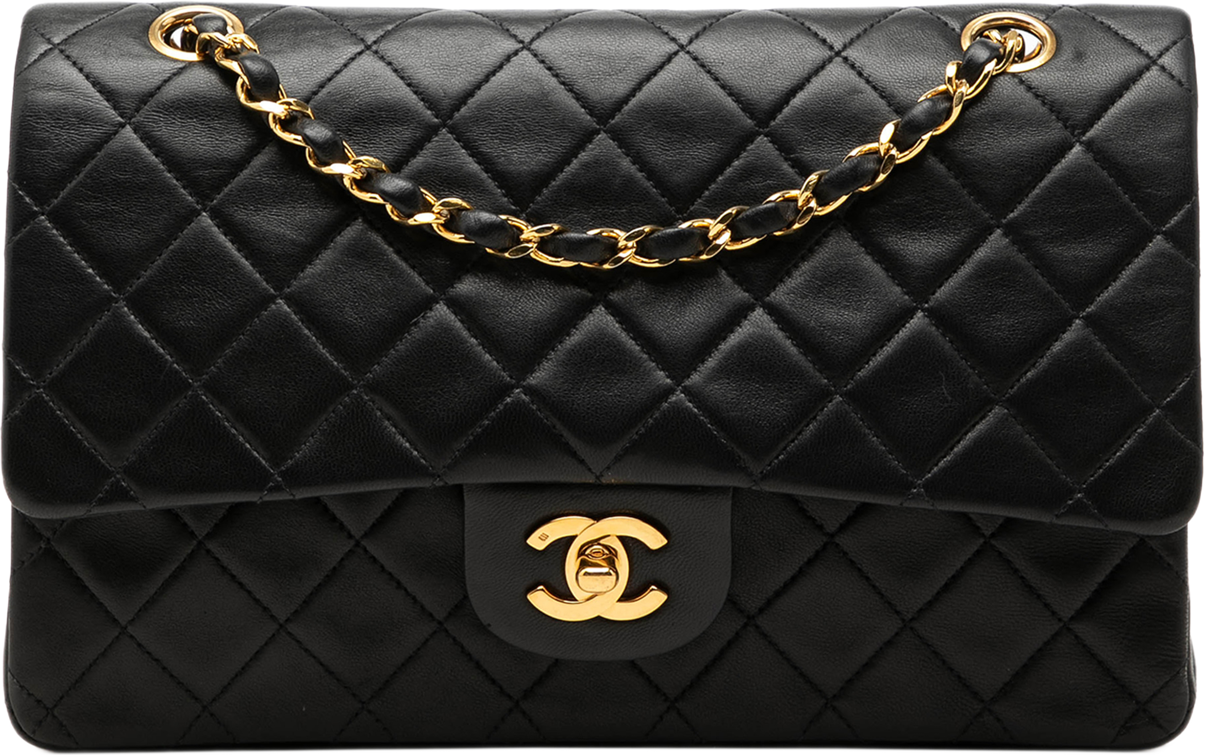 Chanel Medium Classic Lambskin Double Flap, från Luxclusif, i färgen svart. Klicka för att öppna bilden i stort format
